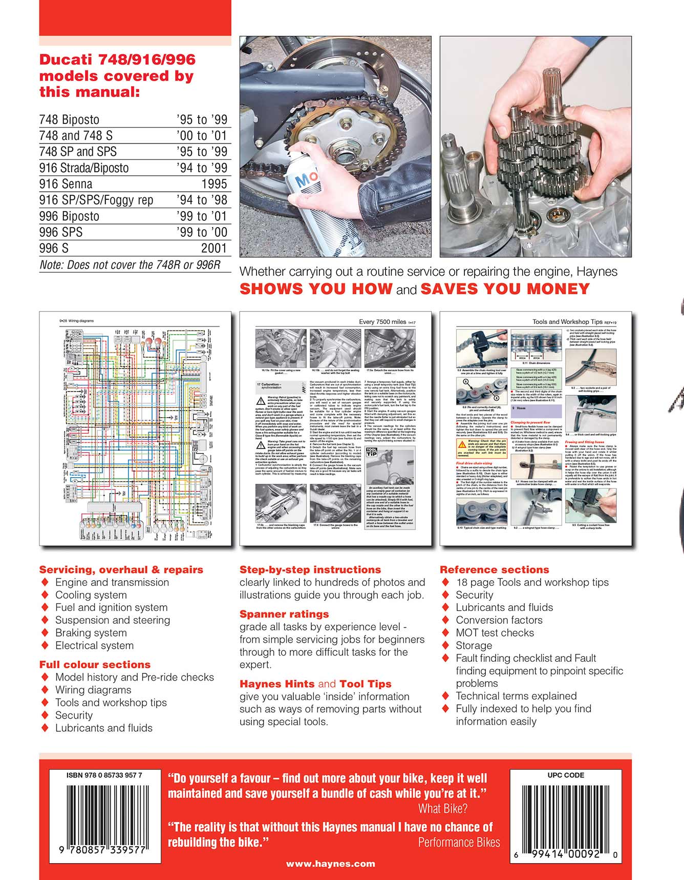 Ducati 748, 916 & 996 4-valve V-Twins (1994-2001) Haynes Repair Manual Printed Book Back Cover
