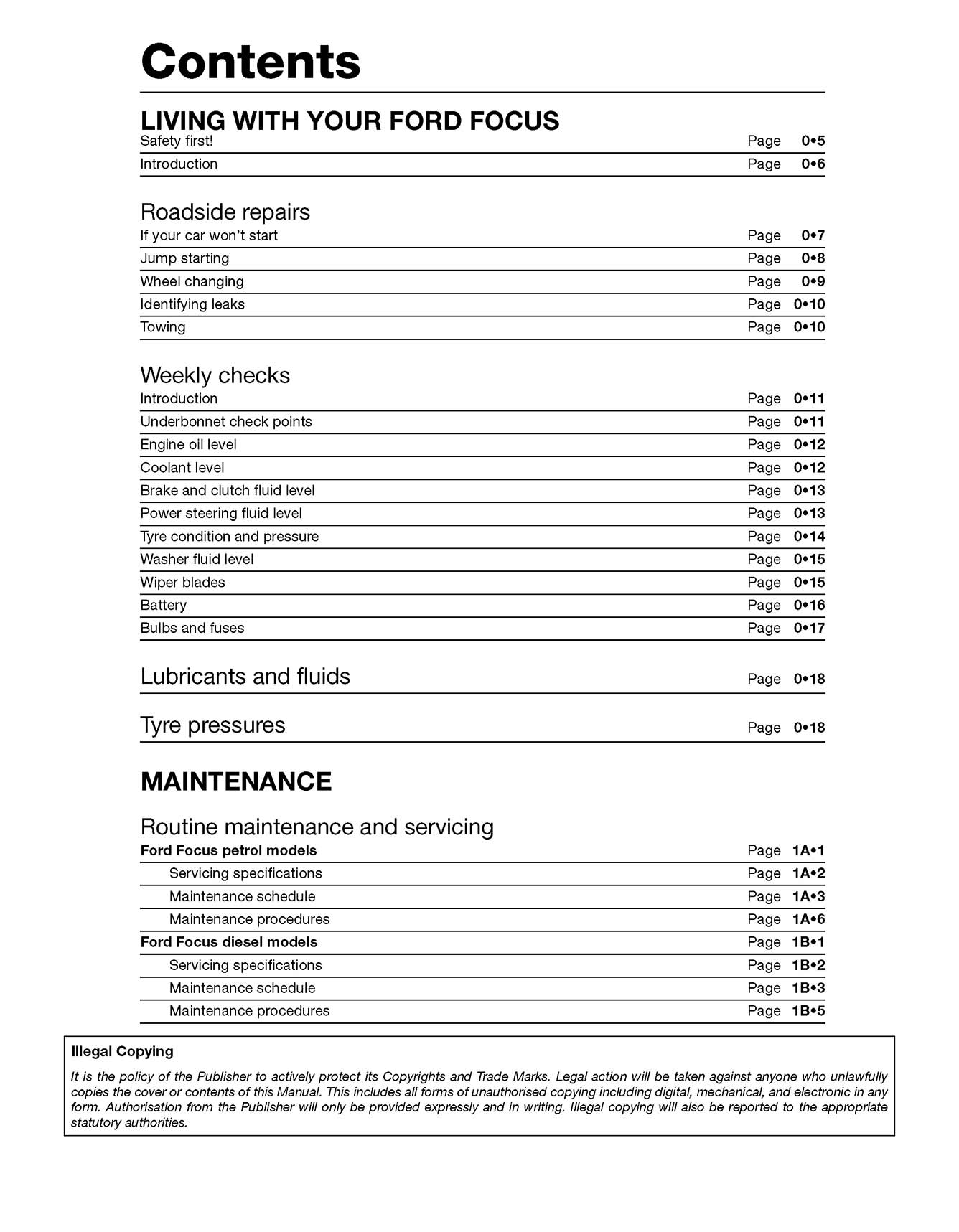 Ford Focus Petrol & Diesel (1998-2001) Haynes Repair Manual