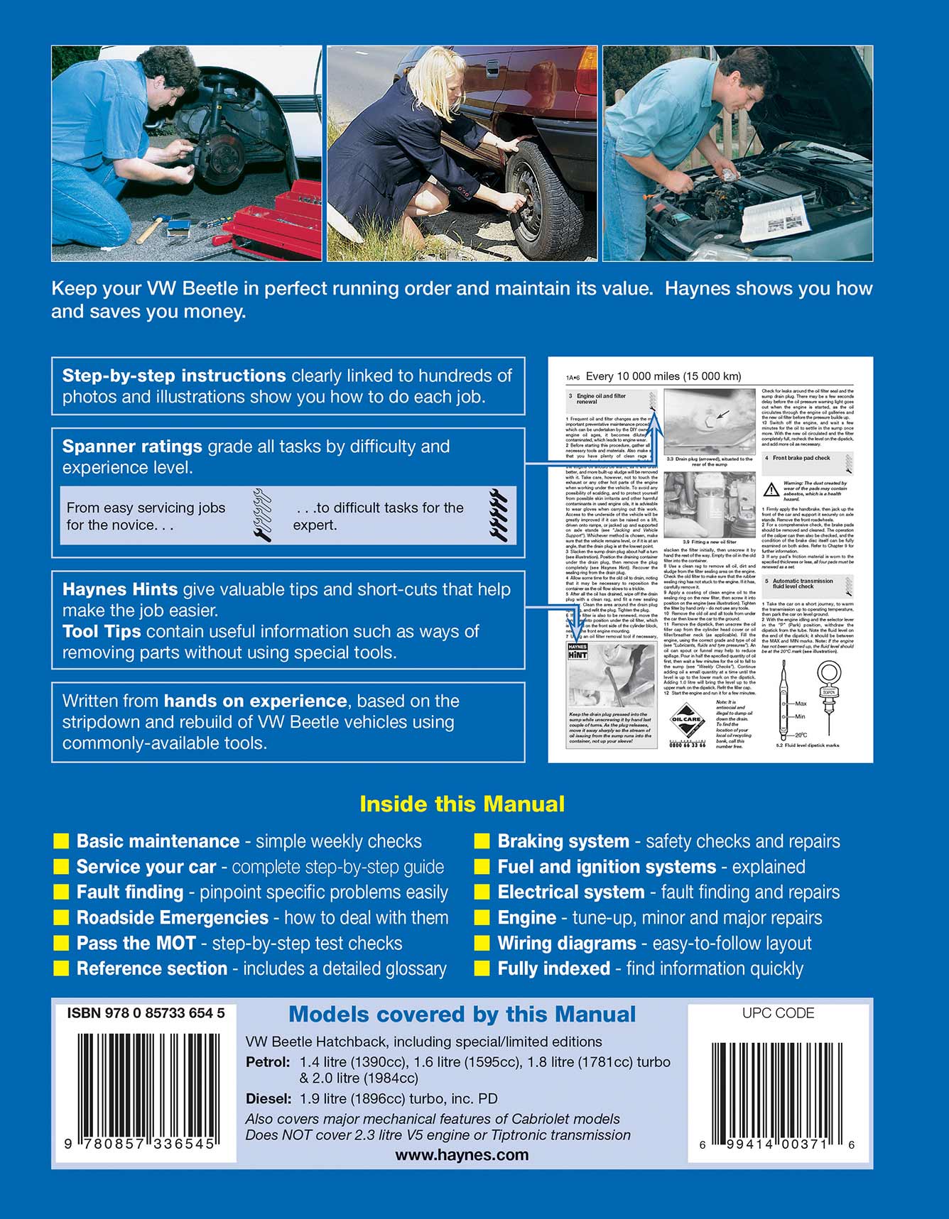 Volkswagen Beetle Petrol & Diesel (Apr 1999-2007) Haynes Repair Manual Printed Book Back Cover