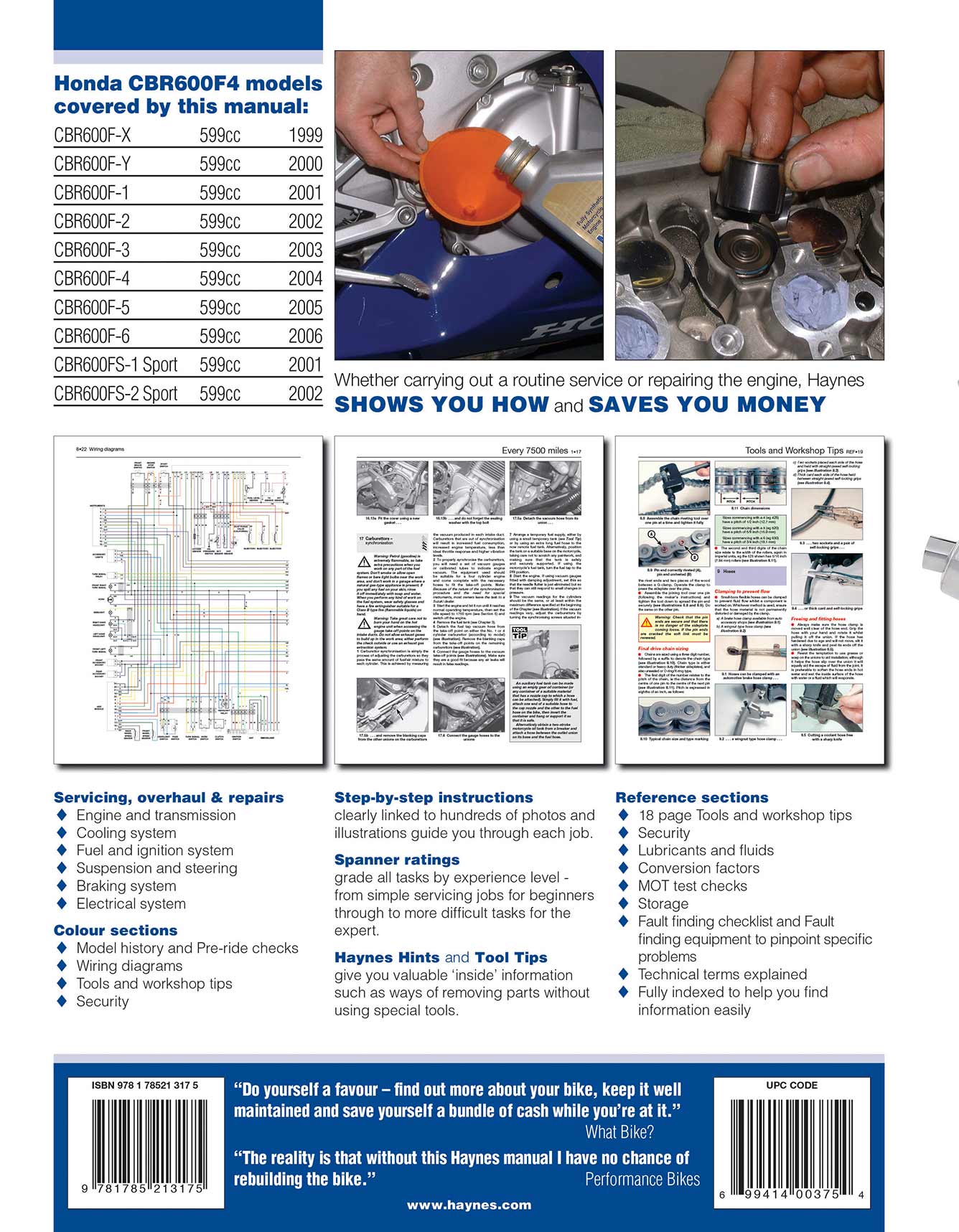 Honda CBR600F4 (1999-2006) Haynes Repair Manual Printed Book Back Cover