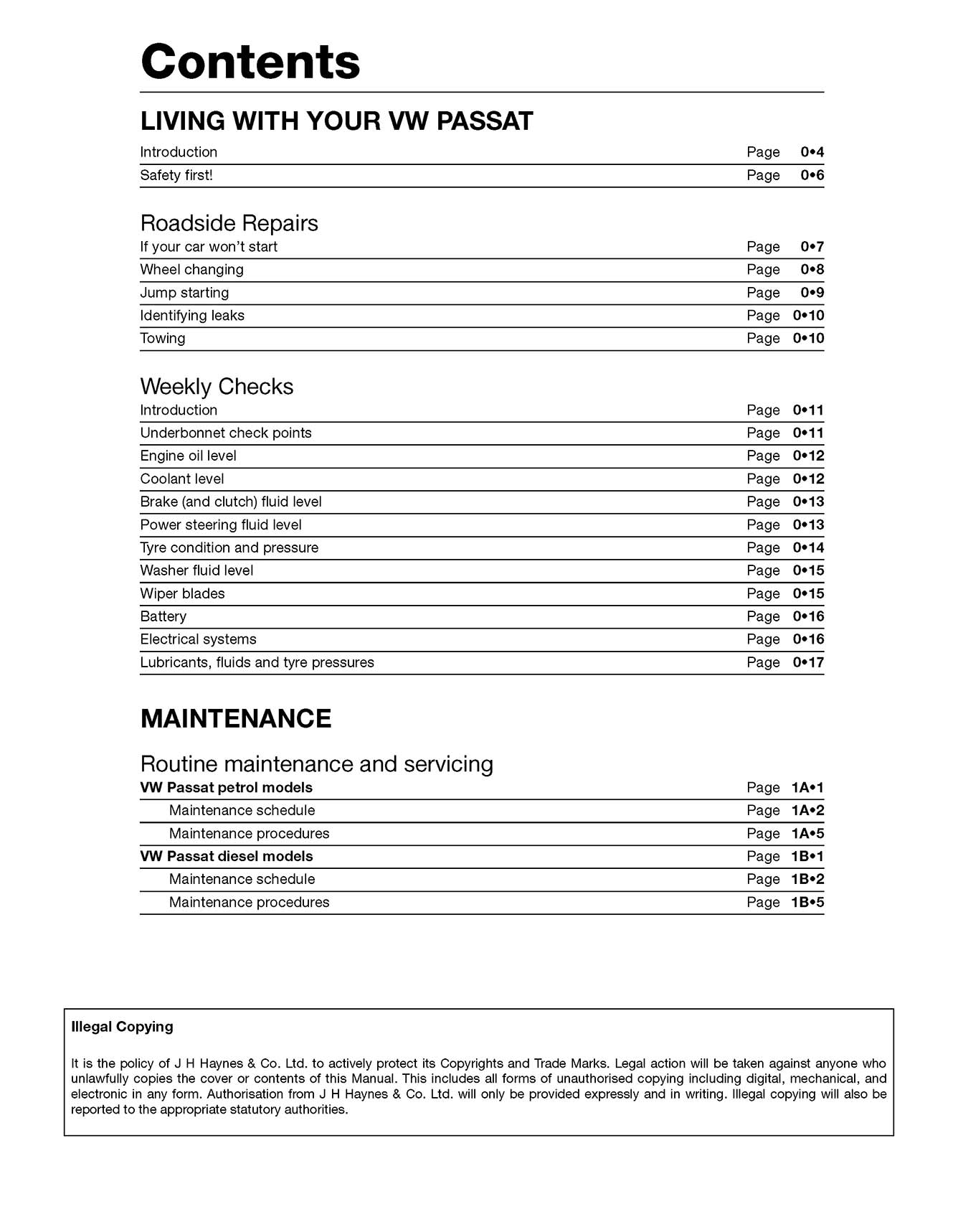 Volkswagen Passat 4-cyl Petrol & Diesel (Dec 1996-Nov 2000) Haynes Repair Manual