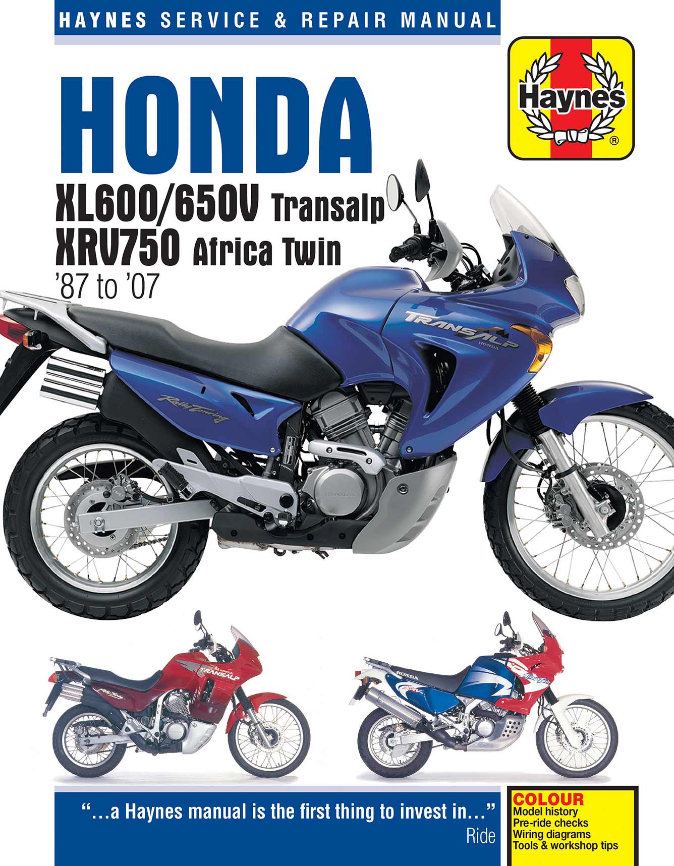 Honda XL600/650V Transalp & XRV750 Africa Twin (1987-2007) Haynes Repair Manual Printed Book Front Cover