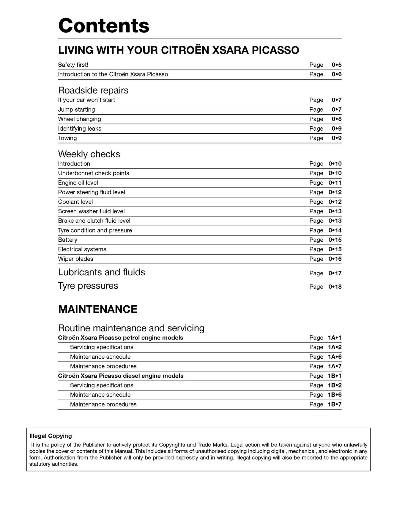 Citroen Xsara Picasso Petrol & Diesel (2000-2002) Haynes Repair Manual