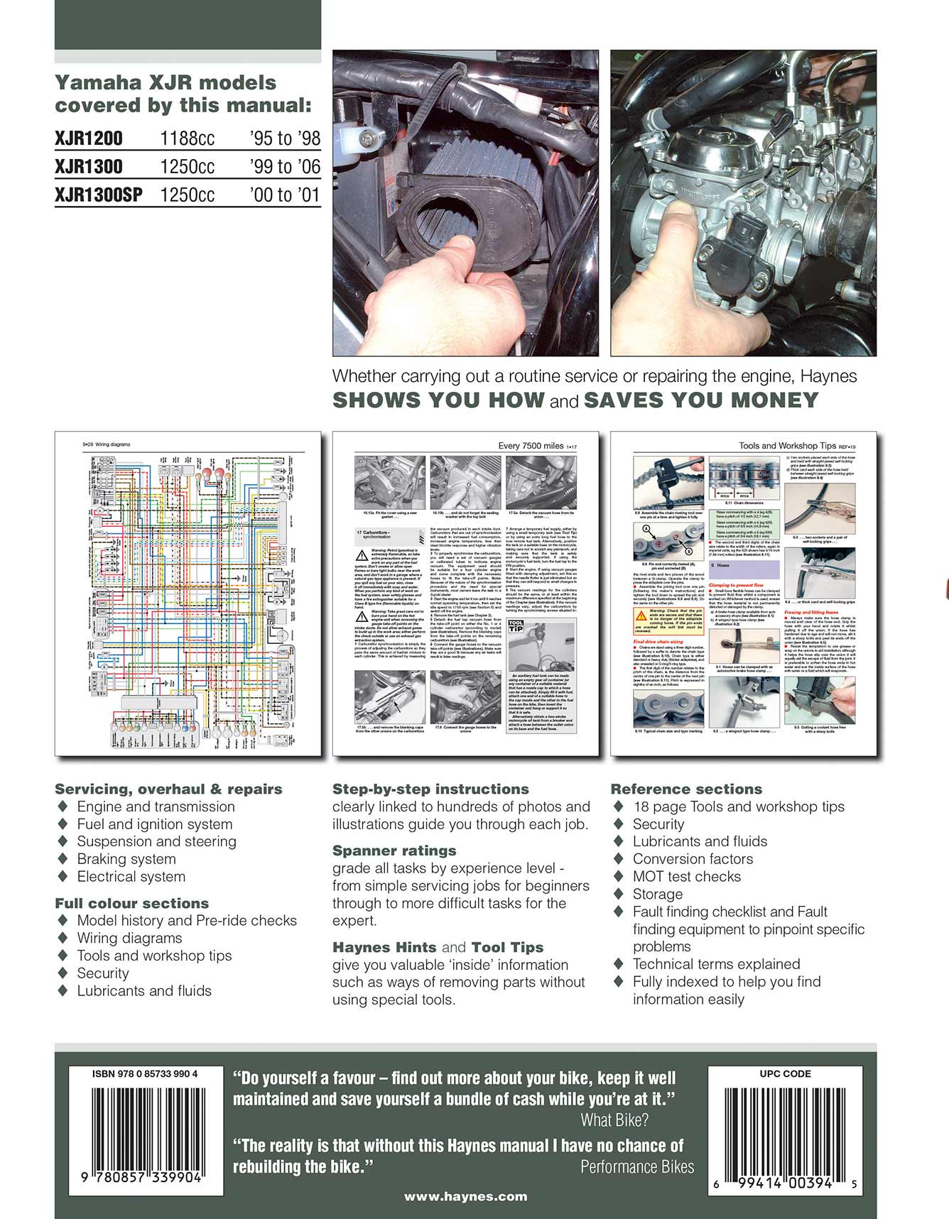 Yamaha XJR1200 & XJR1300 (1995-2006) Haynes Repair Manual Printed Book Back Cover