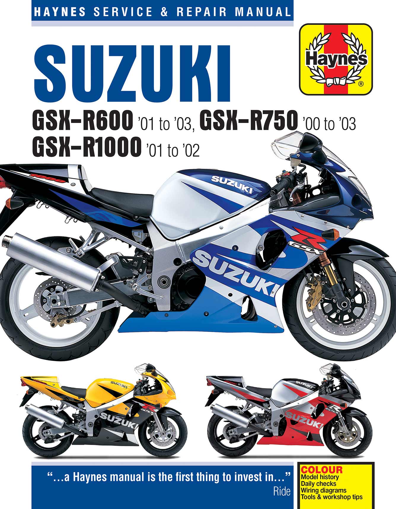 Suzuki GSX-R600 (2001-2003), GSX-R750 (2000-2003), GSX-R1000 (2001-2002) Haynes Repair Manual Printed Book Front Cover