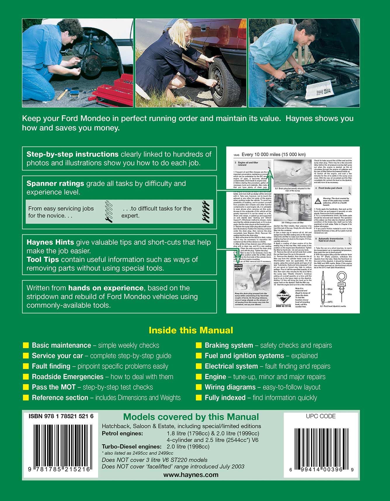 Ford Mondeo Petrol & Diesel (Oct 2000-Jul 2003) Haynes Repair Manual