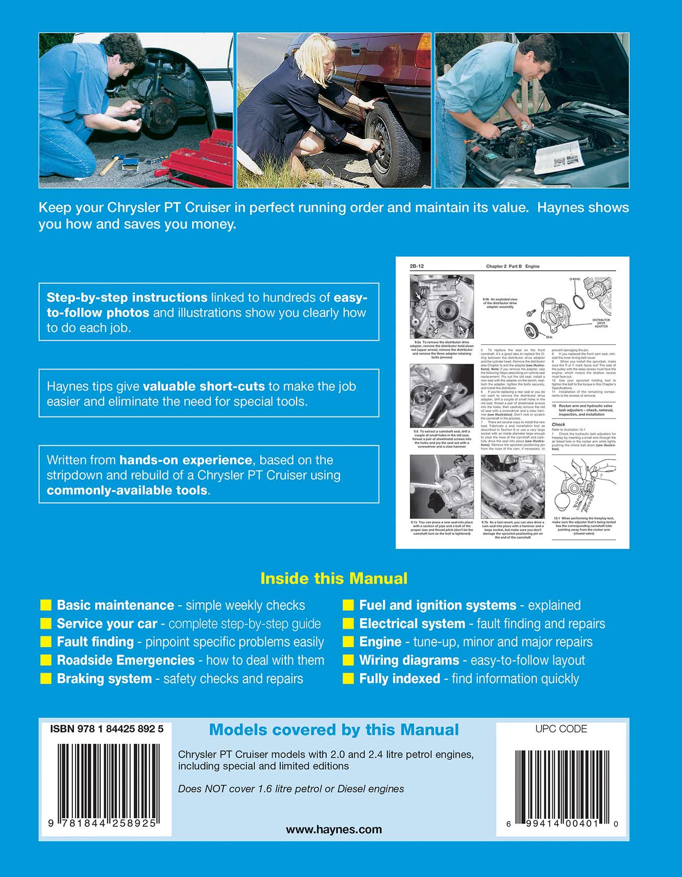 Chrysler PT Cruiser Petrol (2000-2009) Haynes Repair Manual Printed Book Back Cover