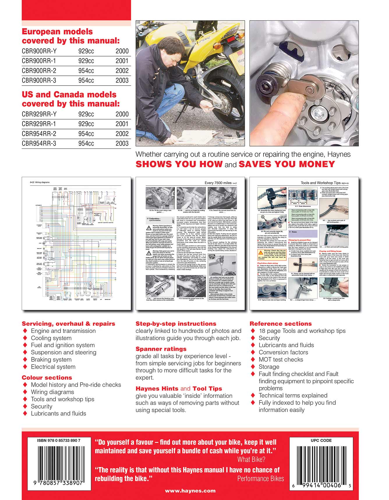 Honda CBR900RR FireBlade (2000-2003) Haynes Repair Manual Printed Book Back Cover