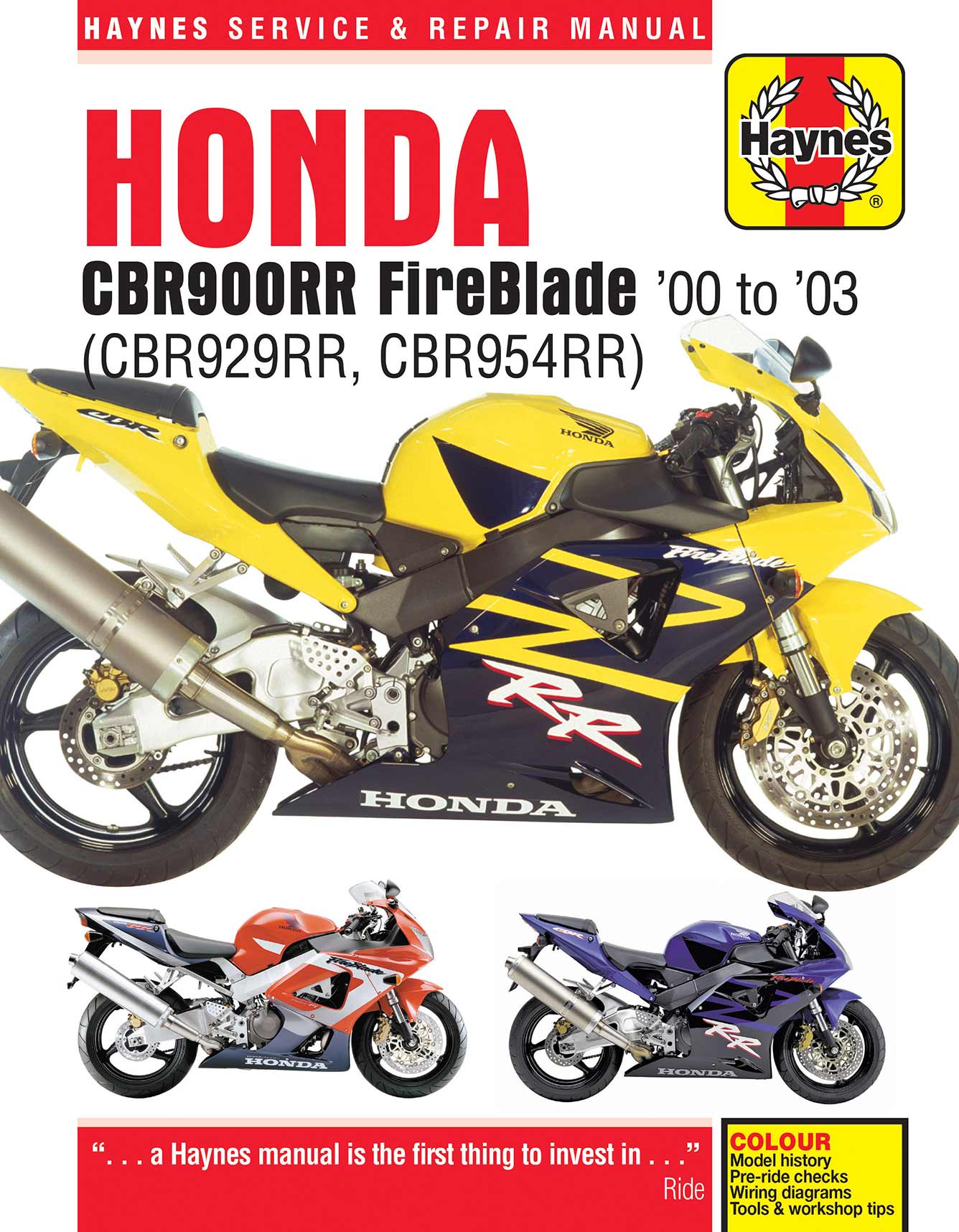 Honda CBR900RR FireBlade (2000-2003) Haynes Repair Manual Printed Book Front Cover