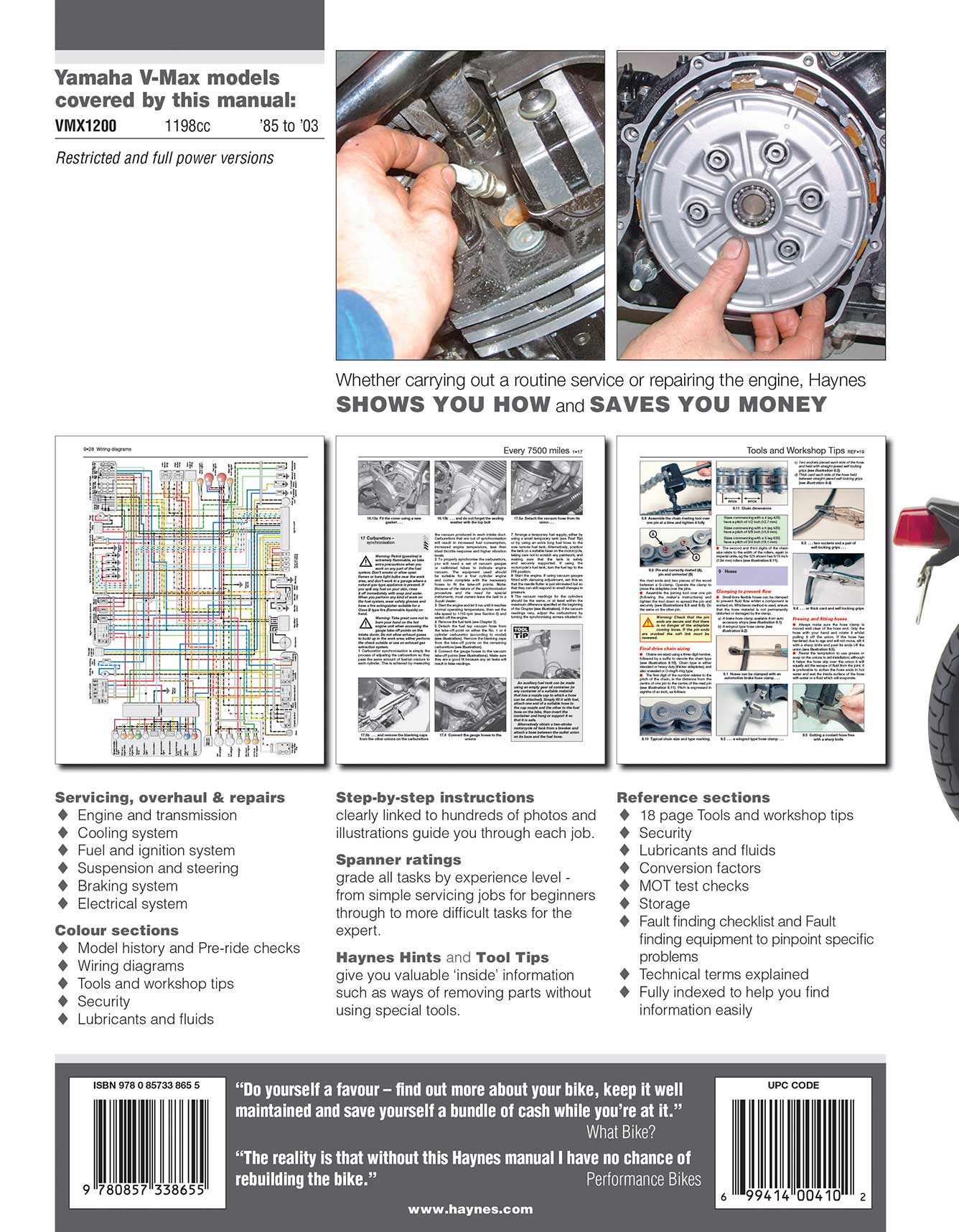 Yamaha V-Max (1985-2003) Haynes Repair Manual Printed Book Back Cover