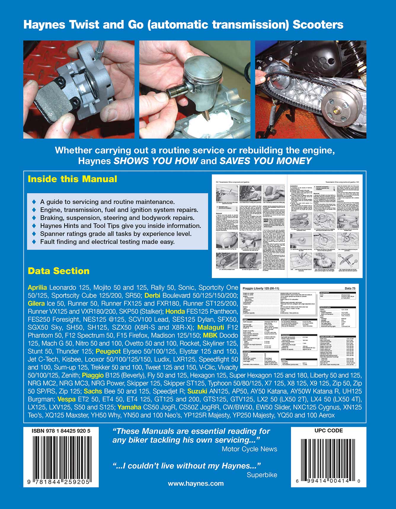 Twist & Go (automatic) 50 - 250cc Scooters Haynes Repair Manual