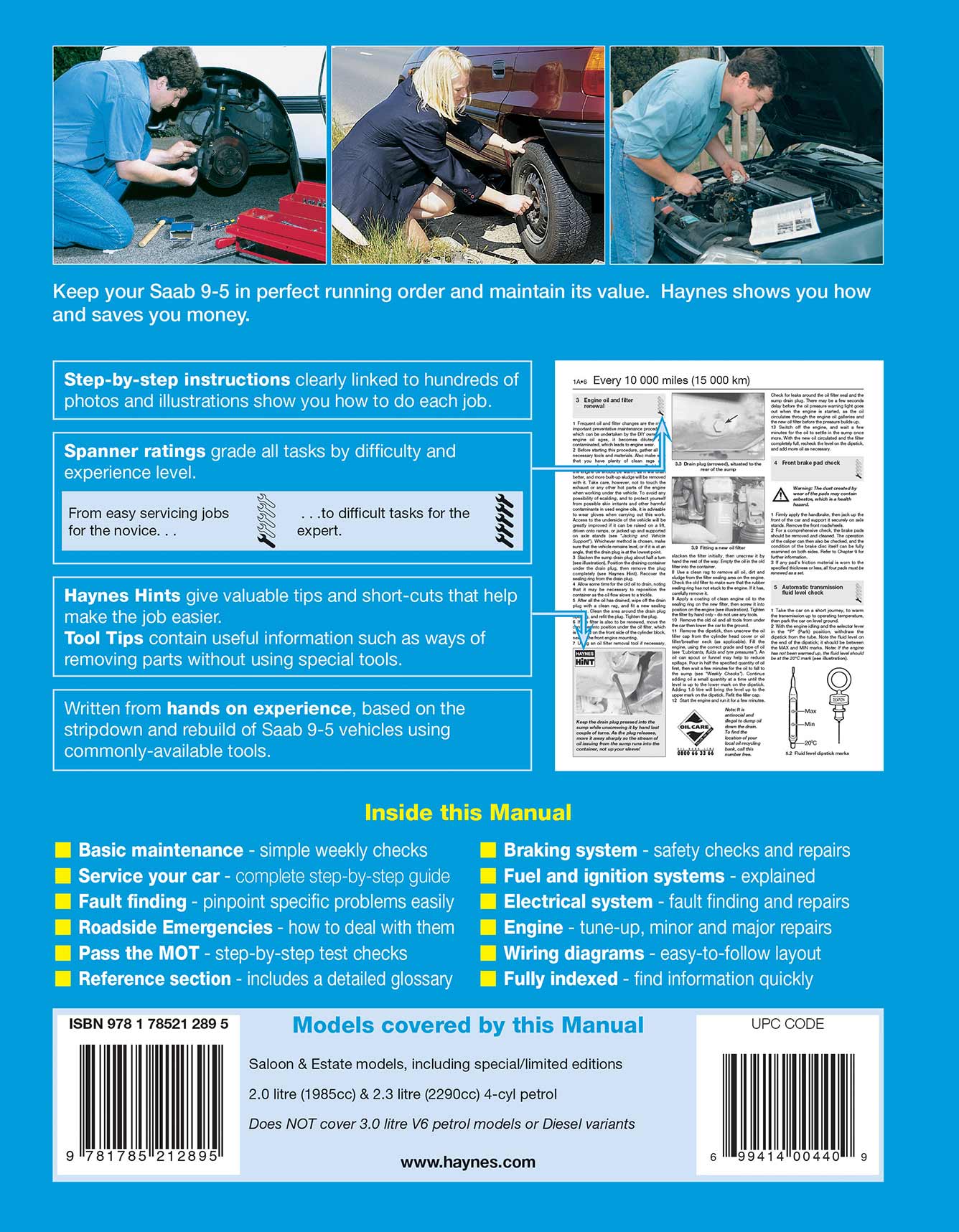 Saab 9-5 Petrol (1997-2005) Haynes Repair Manual Printed Book Back Cover