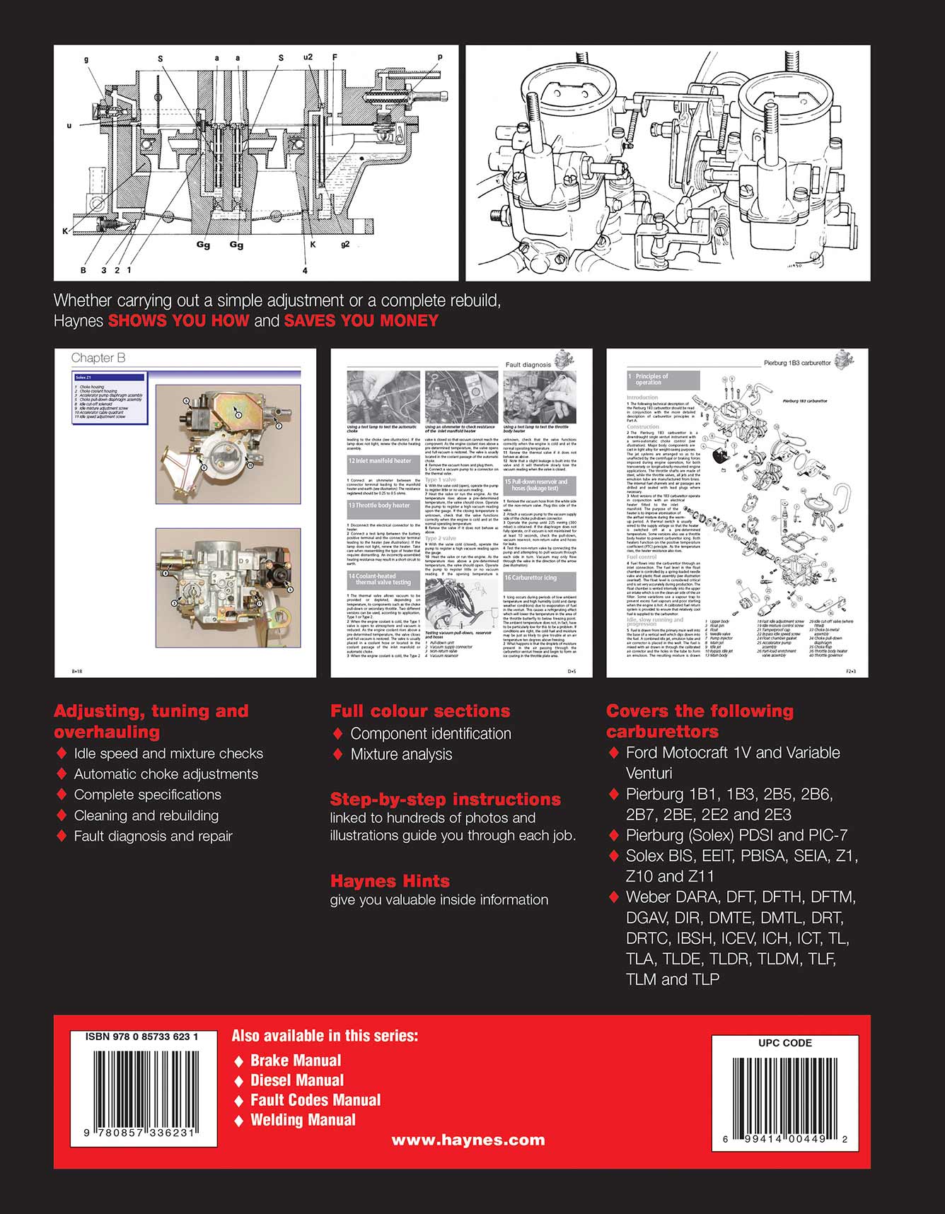 Haynes Manual on Carburettors Printed Book Back Cover
