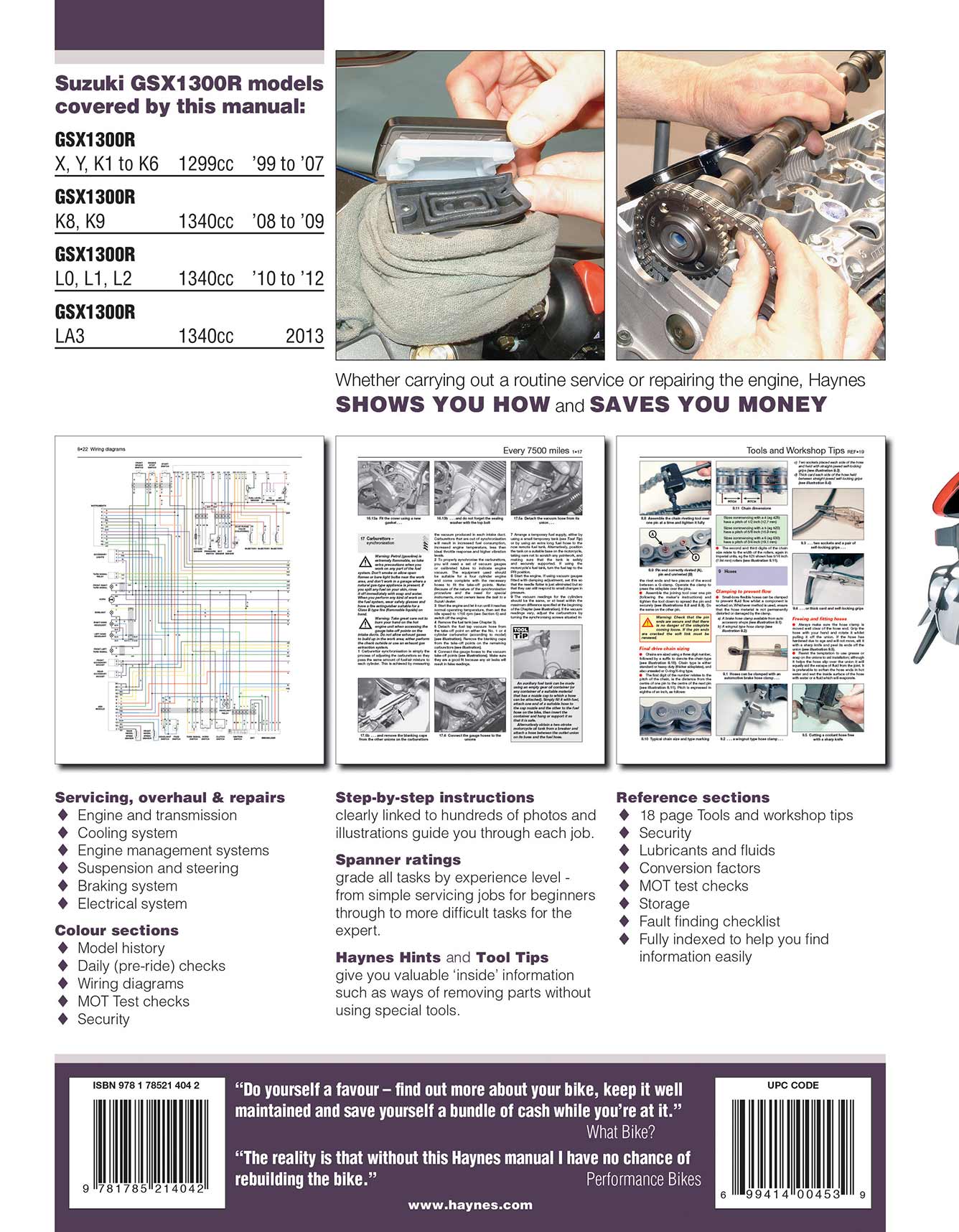 Suzuki GSX1300R Hayabusa (1999-2013) Haynes Repair Manual Printed Book Back Cover