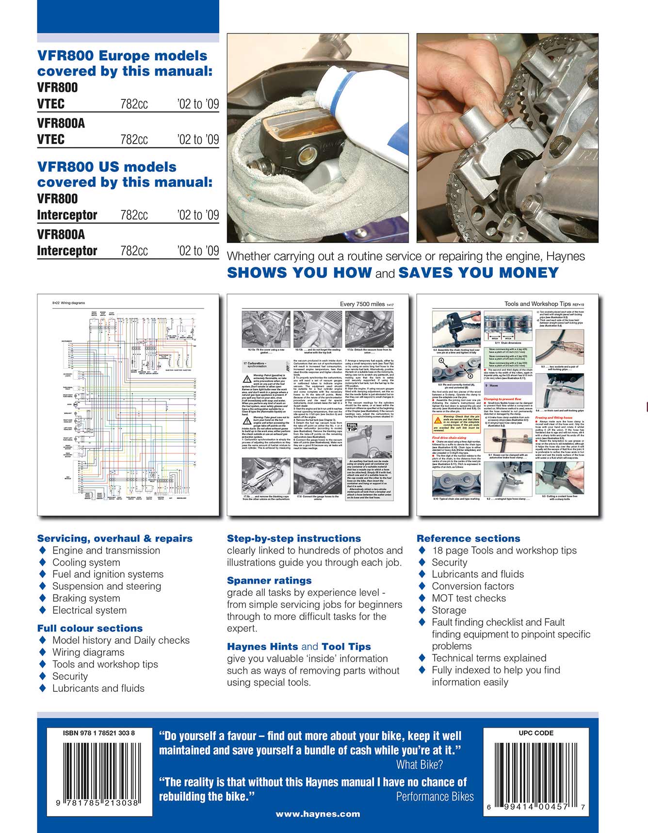 Honda VFR V-Tec V-Fours (2002-2009) Haynes Repair Manual Printed Book Back Cover