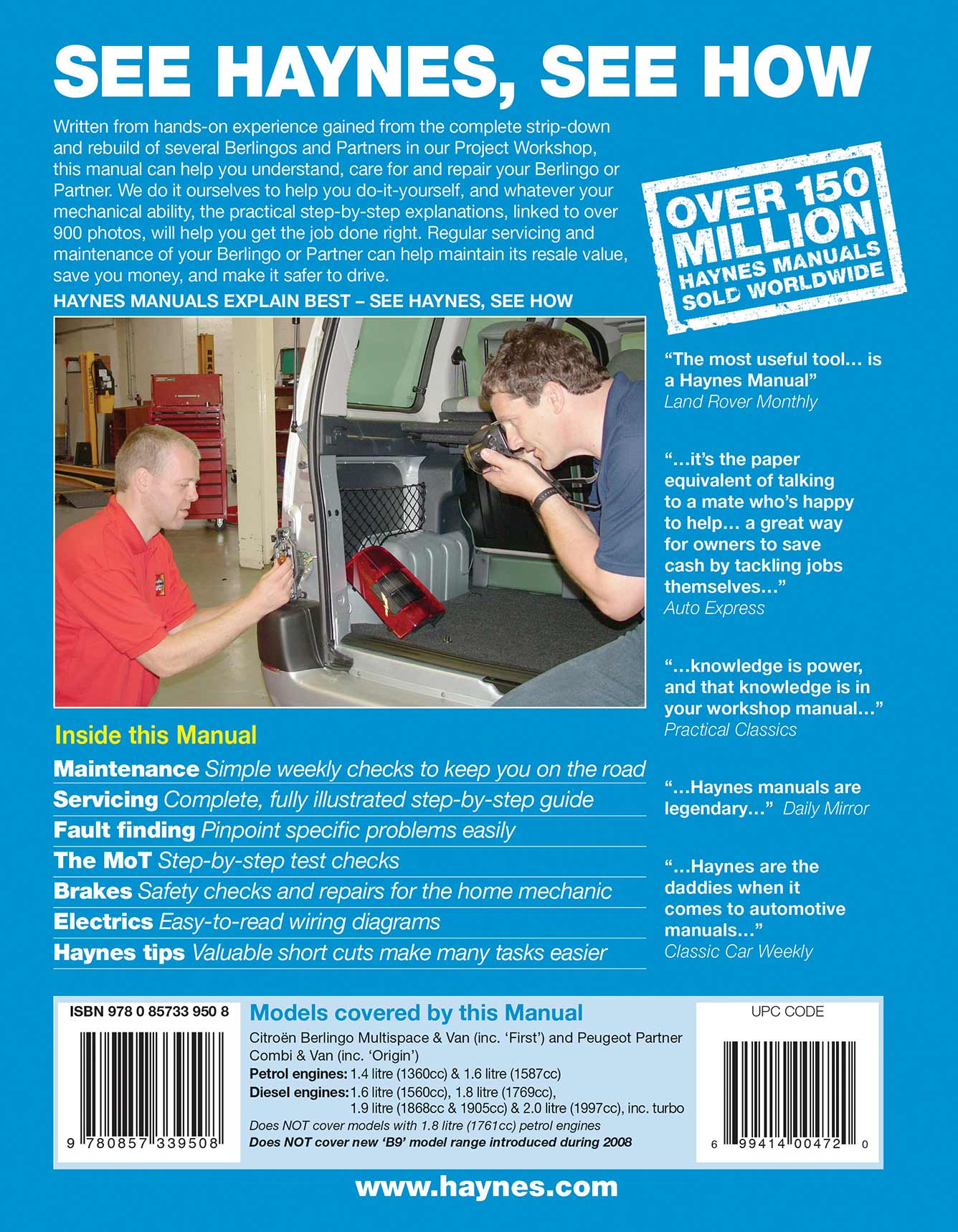 Citroen Berlingo & Peugeot Partner Petrol & Diesel (1996-2010) Haynes Repair Manual