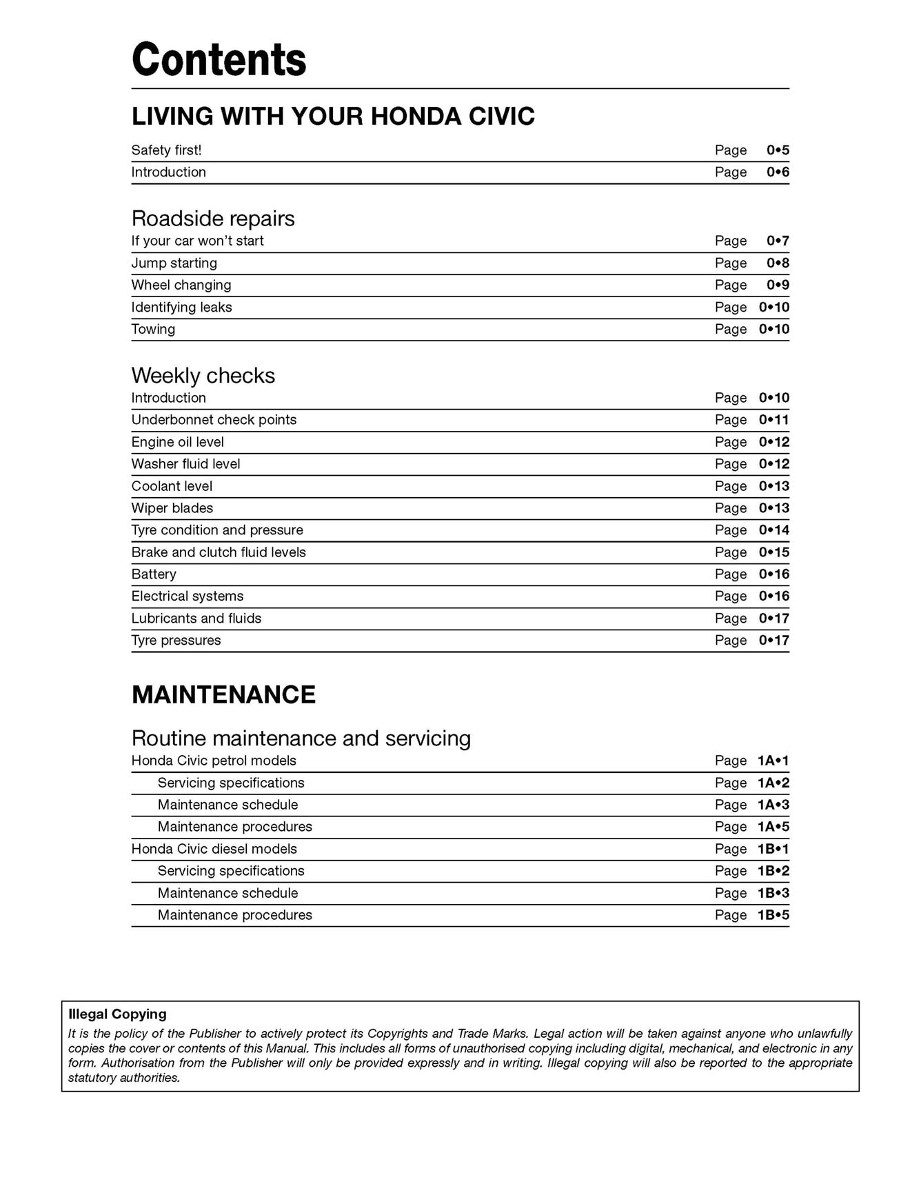 Honda Civic Petrol & Diesel (2001-2005) Haynes Repair Manual
