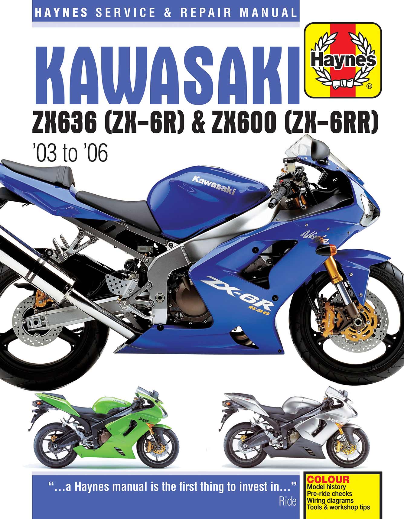 Kawasaki ZX-6R (2003-2006), ZX600M (ZX-6RR) 599cc 2004, ZX600N (ZX-6RR) 599cc 2005-2006, ZX636B (ZX-6R) 636cc 2003-2004, ZX636C (ZX-6R) 636cc 2005-2006, Kawasaki ZX-6R (2003-2006) Haynes Repair Manual