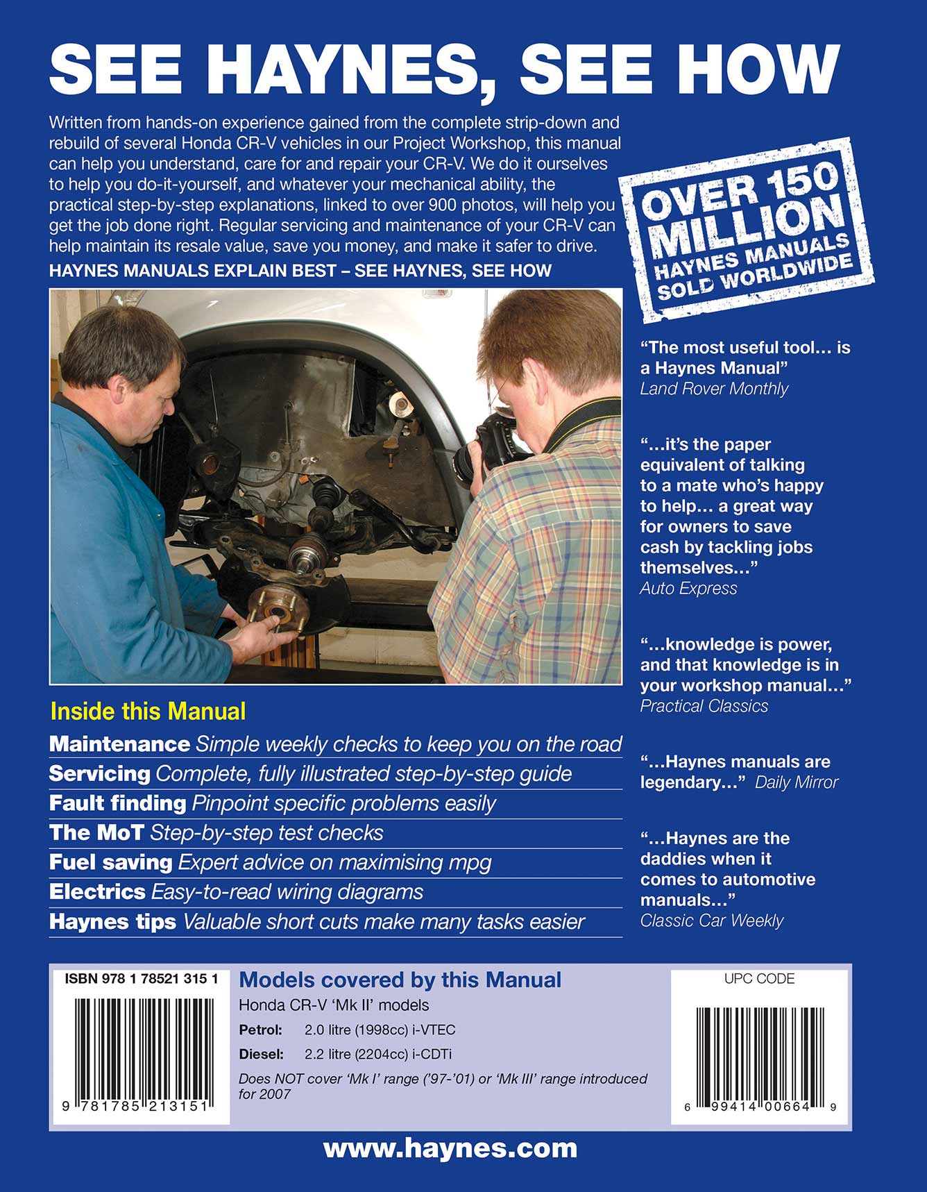 Honda CR-V Petrol & Diesel (2002-2006) Haynes Repair Manual