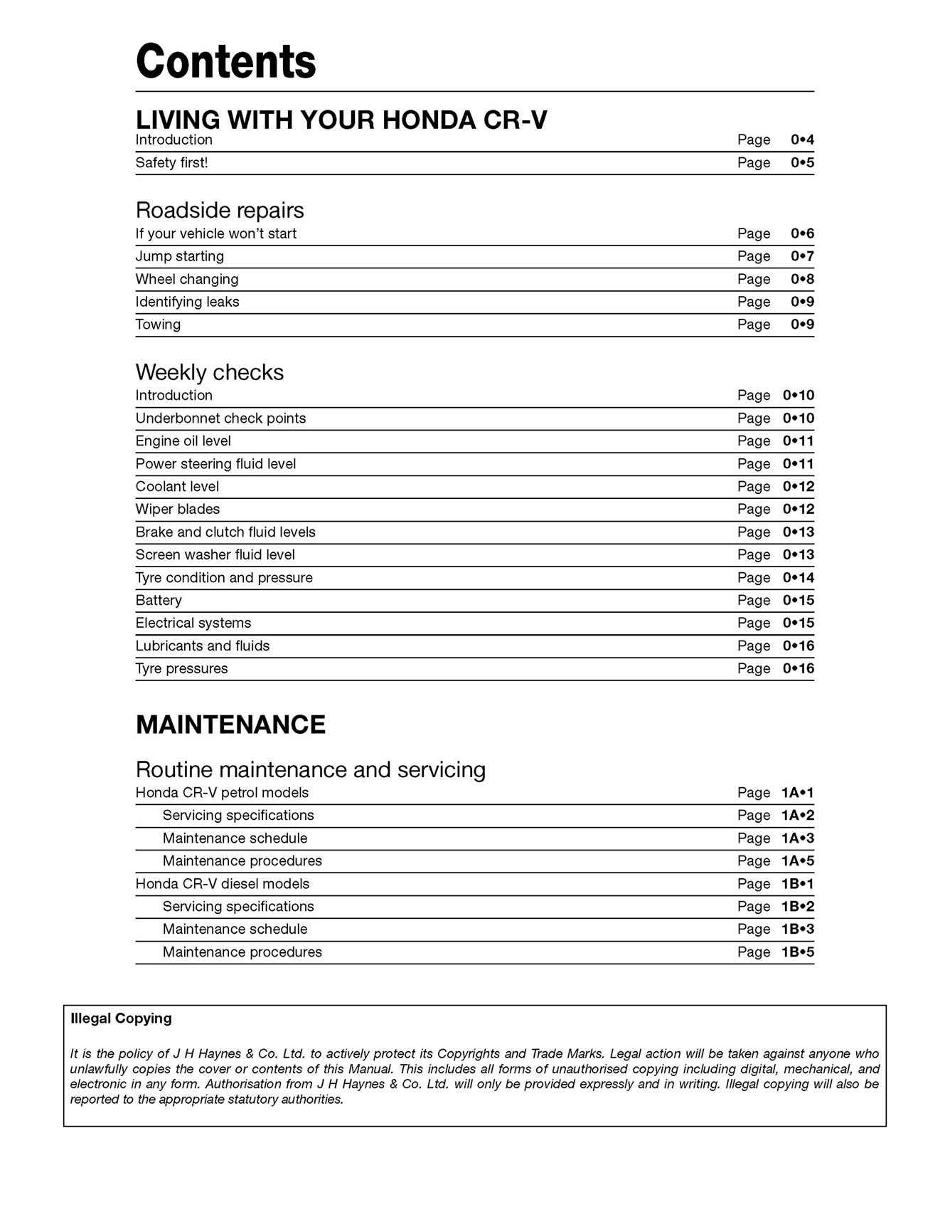 Honda CR-V Petrol & Diesel (2002-2006) Haynes Repair Manual