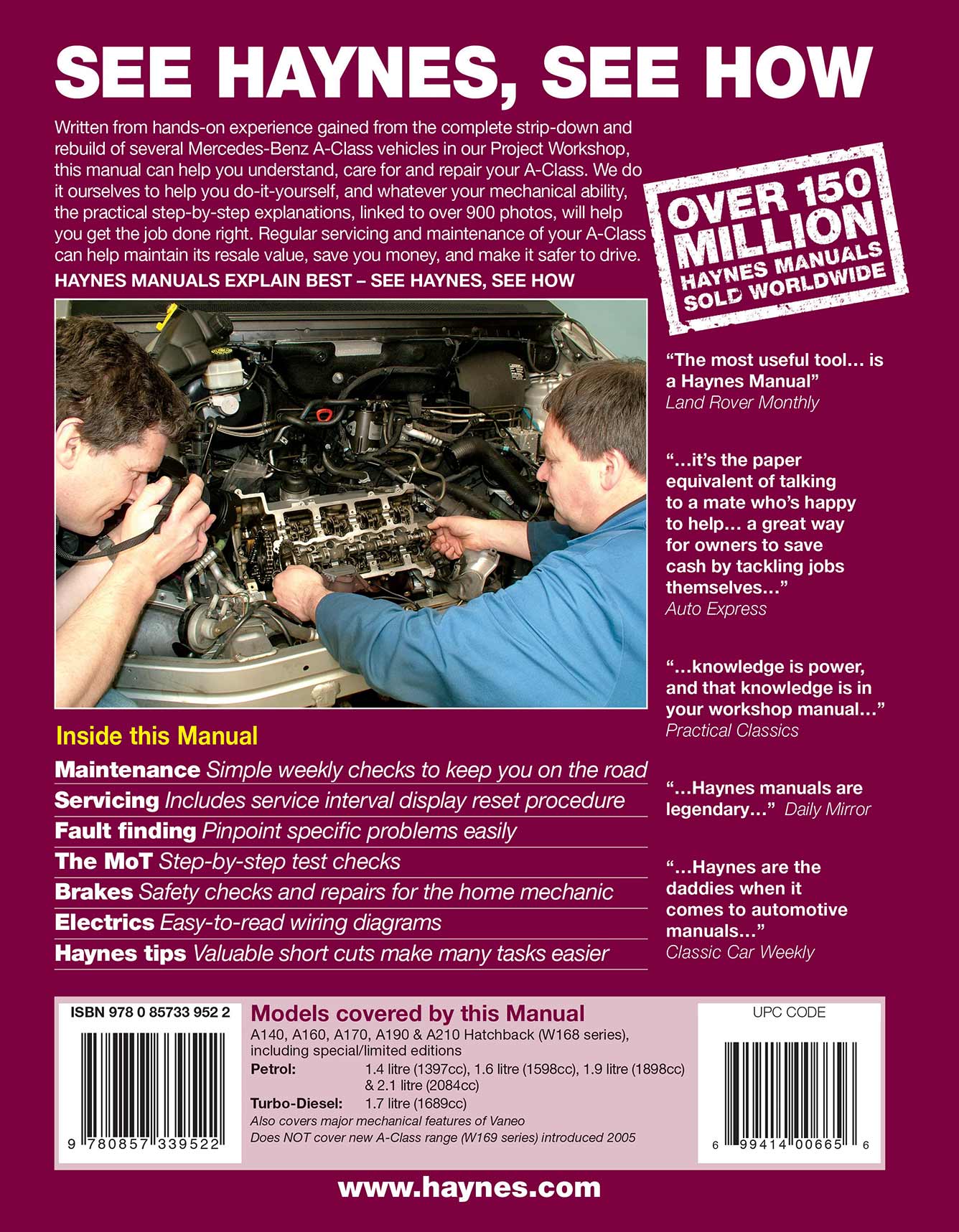 Mercedes-Benz A-Class Petrol & Diesel (1998-2004) Haynes Repair Manual