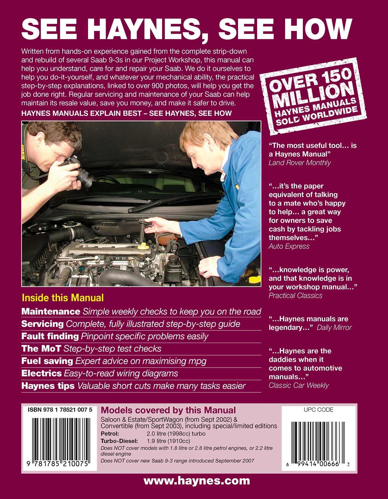 Saab 9-3 Petrol & Diesel (Sept 2002-Sept 2007) Haynes Repair Manual