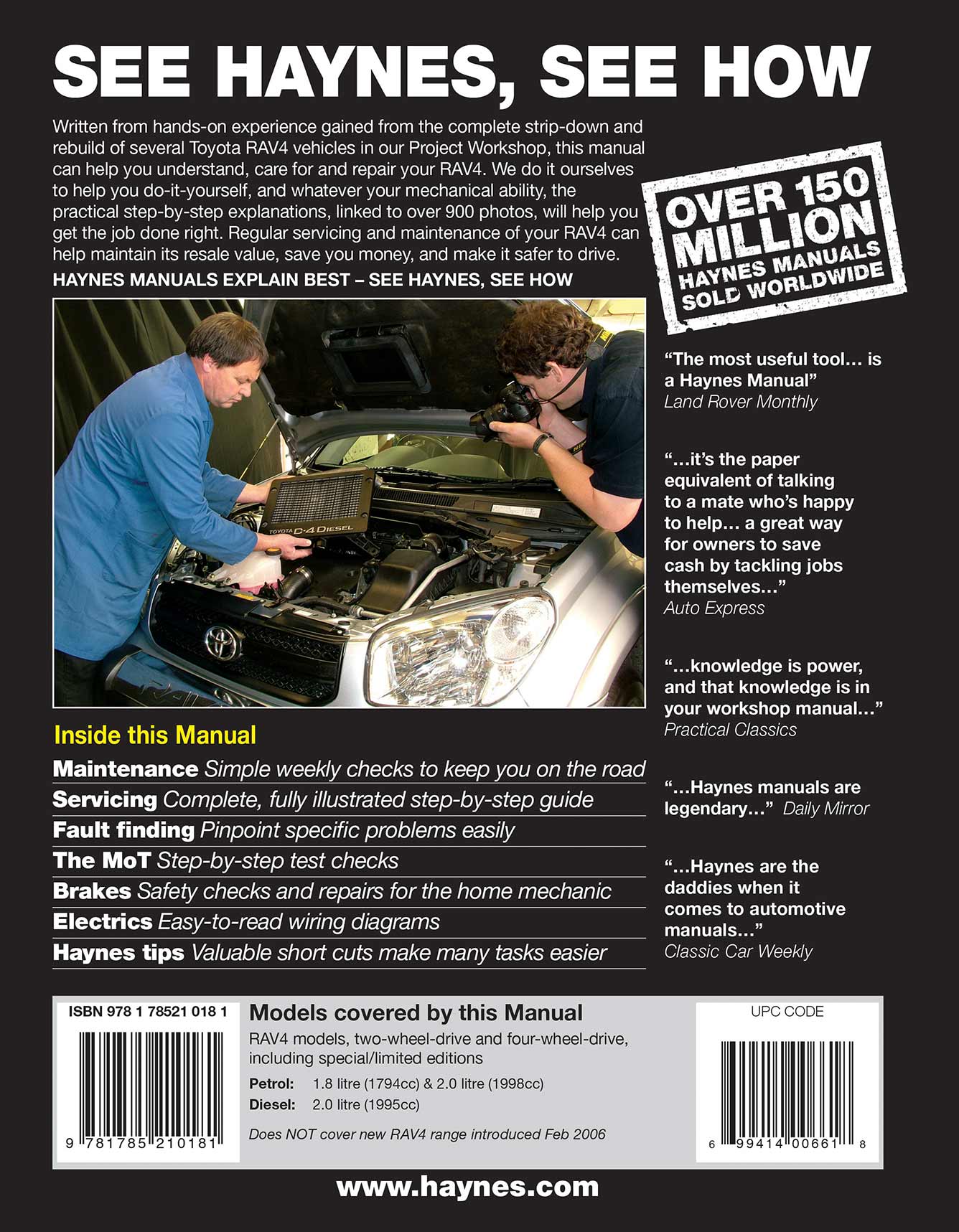Toyota RAV4 Petrol & Diesel (1994-Jan 2006) Haynes Repair Manual