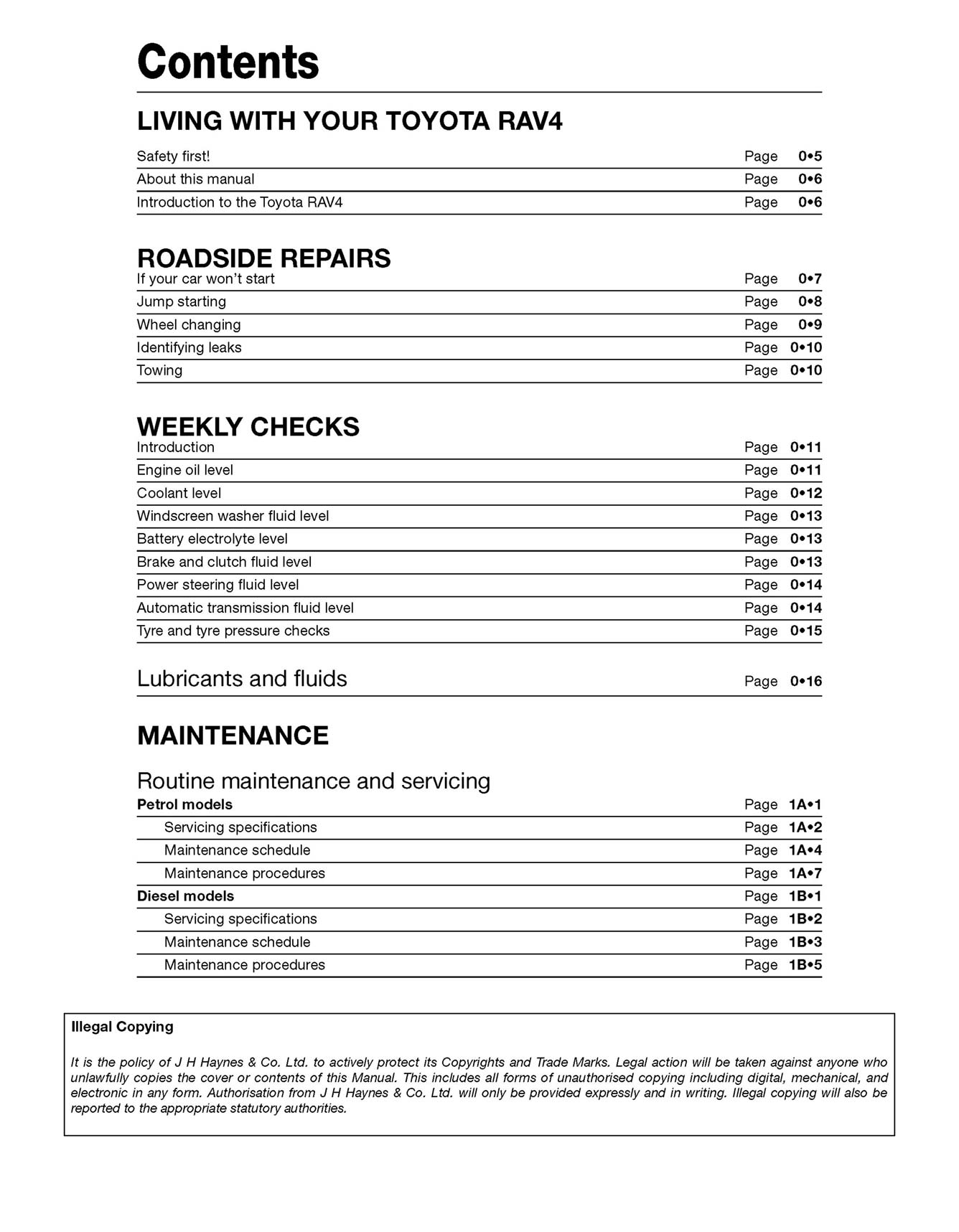 Toyota RAV4 Petrol & Diesel (1994-Jan 2006) Haynes Repair Manual