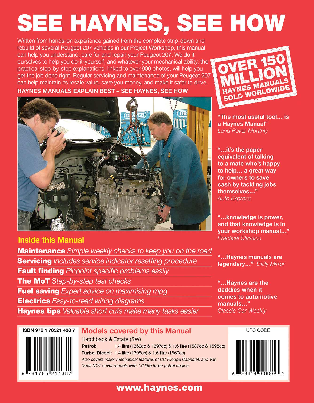 Peugeot 207 Petrol & Diesel 2006-2013 Haynes Repair Manual Printed Book Back Cover
