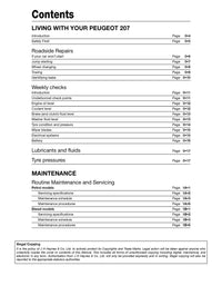 Peugeot 207 Petrol & Diesel 2006-2013 Haynes Repair Manual Printed Book Table of Contents