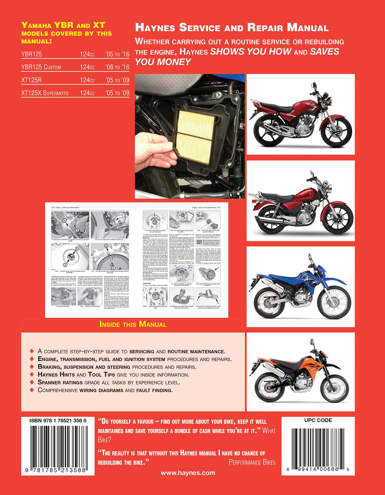 Yamaha YBR125 (2005-2016) & XT125R/X (2005-2009) Haynes Repair Manual