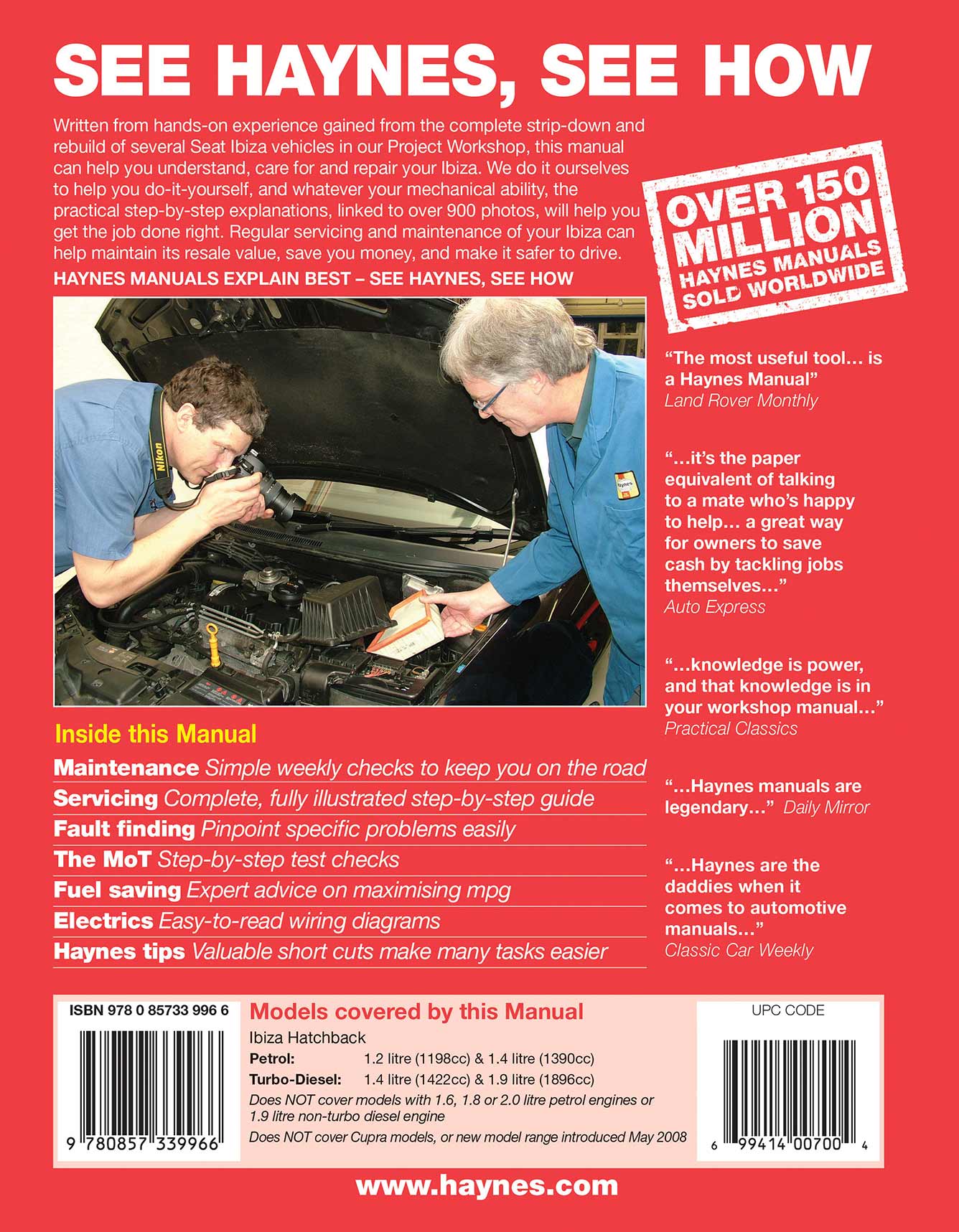 Seat Ibiza Petrol & Diesel (May 2002-Apr 2008) Haynes Repair Manual