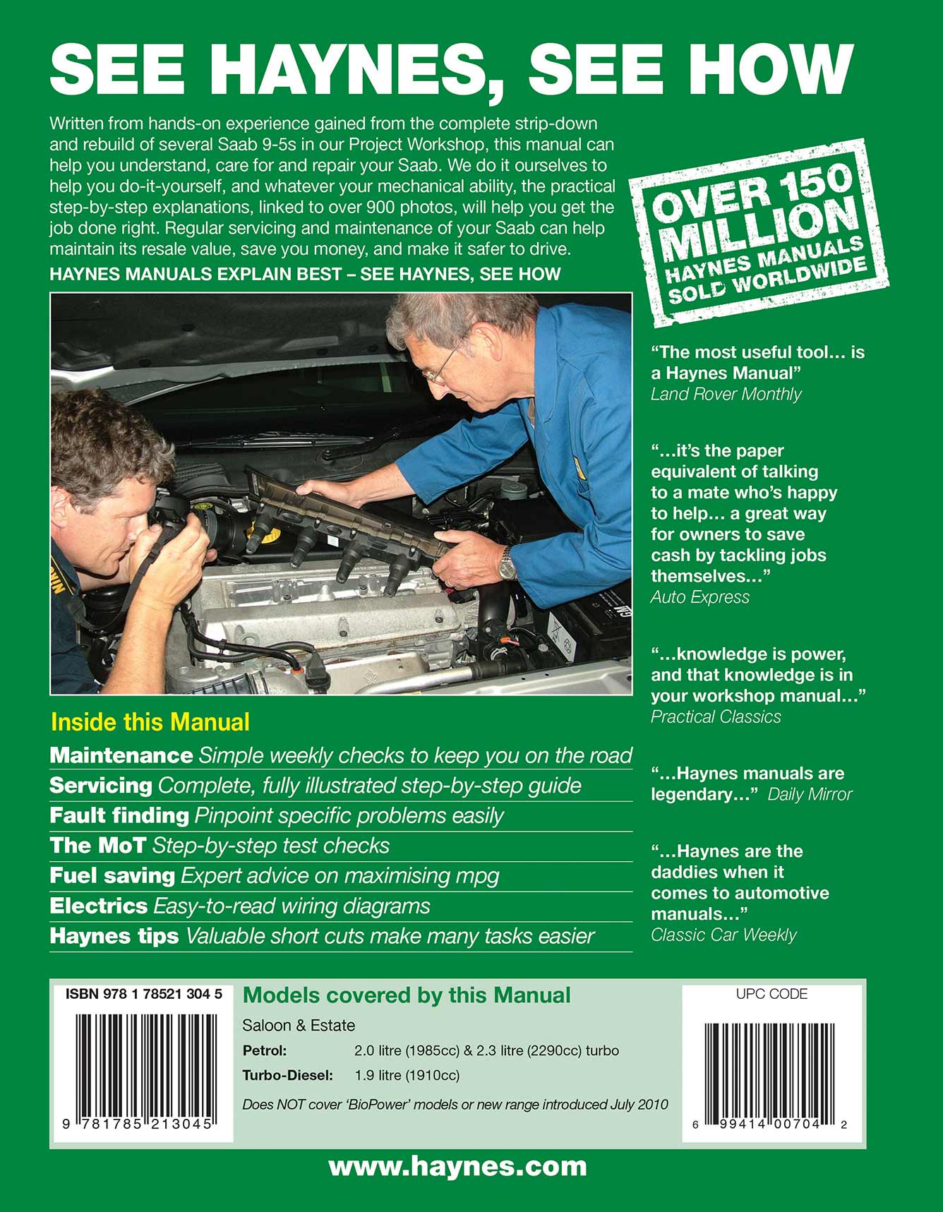 Saab 9-5 (Sep 2005-Jun 2010) Haynes Repair Manual Printed Book Back Cover