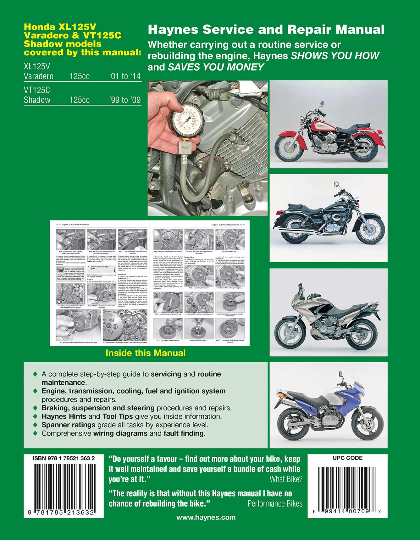 Honda XL125V & VT125C (1999-2014) Haynes Repair Manual Printed Book Back Cover
