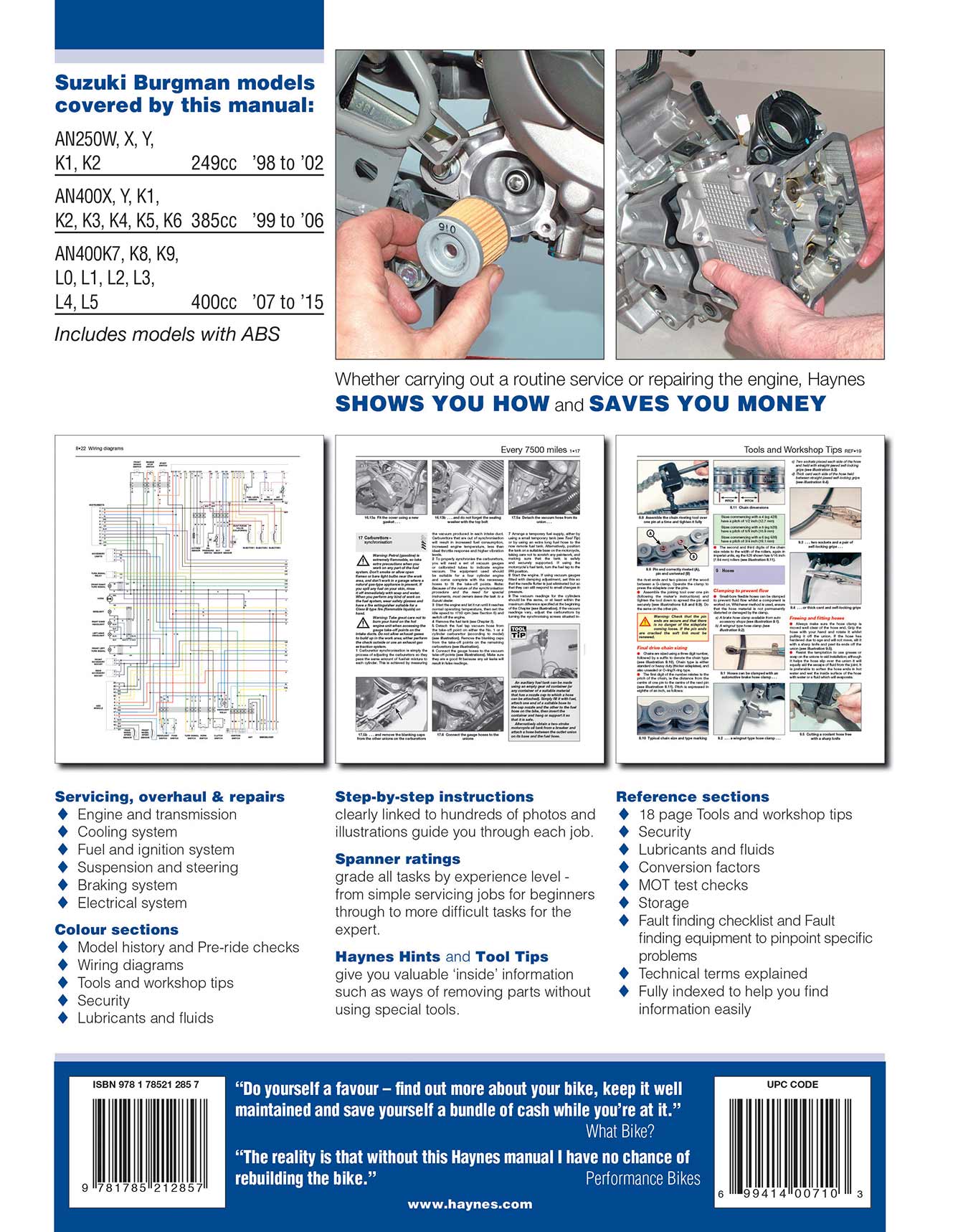 Suzuki Burgman 250 & 400 (1998-2015) Haynes Repair Manual