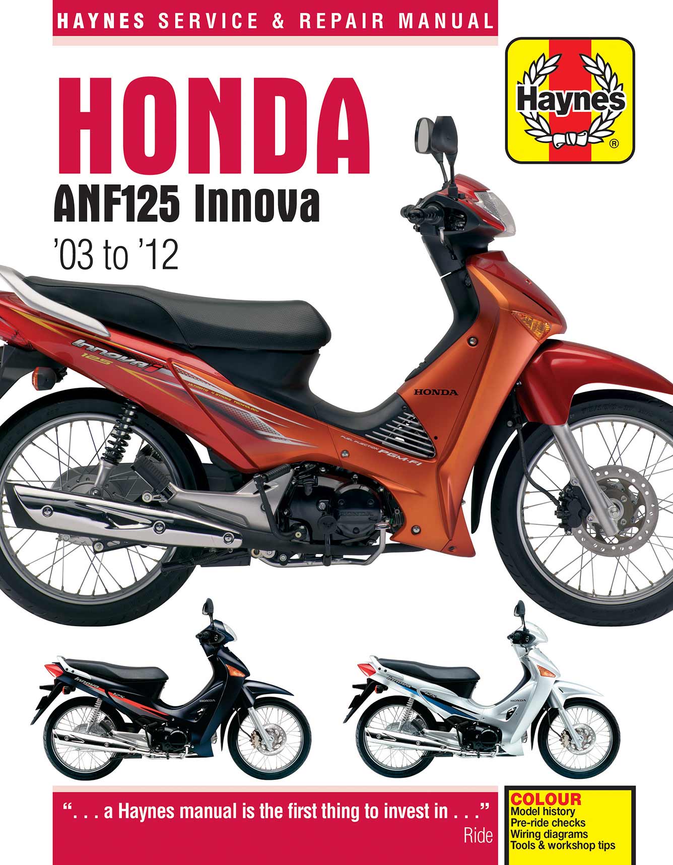 Honda ANF125 Innova Scooter (2003-2012) Haynes Repair Manual Printed Book Front Cover