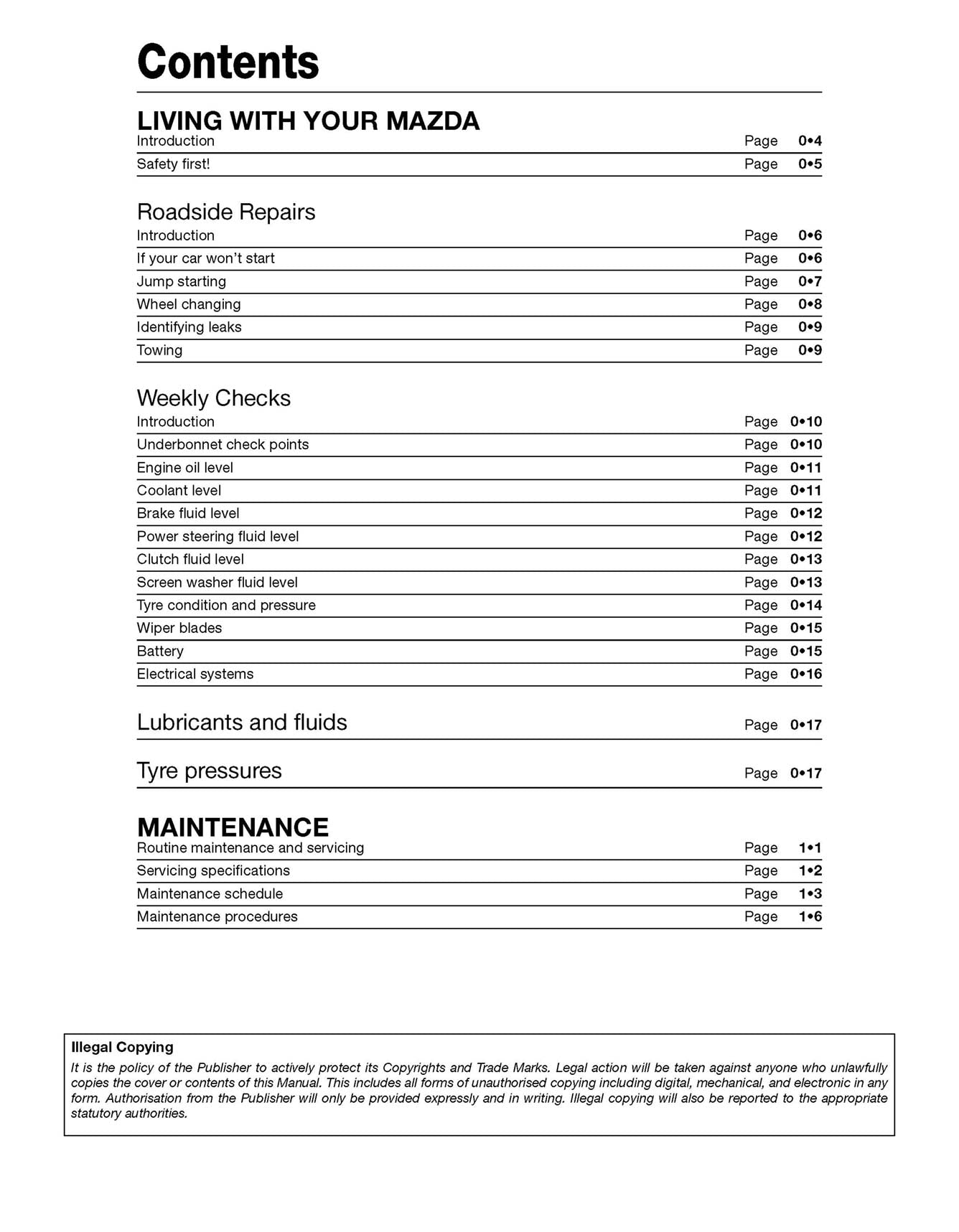 Mazda MX-5 (1989-2005) Haynes Repair Manual Printed Book Table of Contents