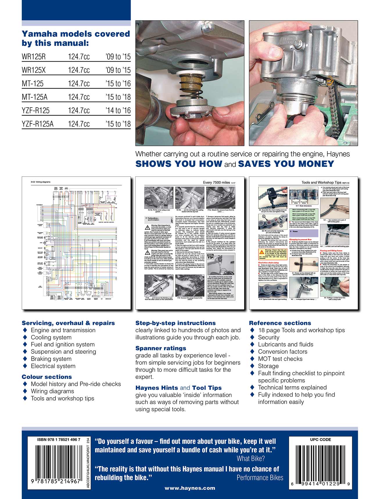 Yamaha MT-125, YZF-R125 (2014-2015) & WR125R/X (2009-2015) Haynes Repair Manual