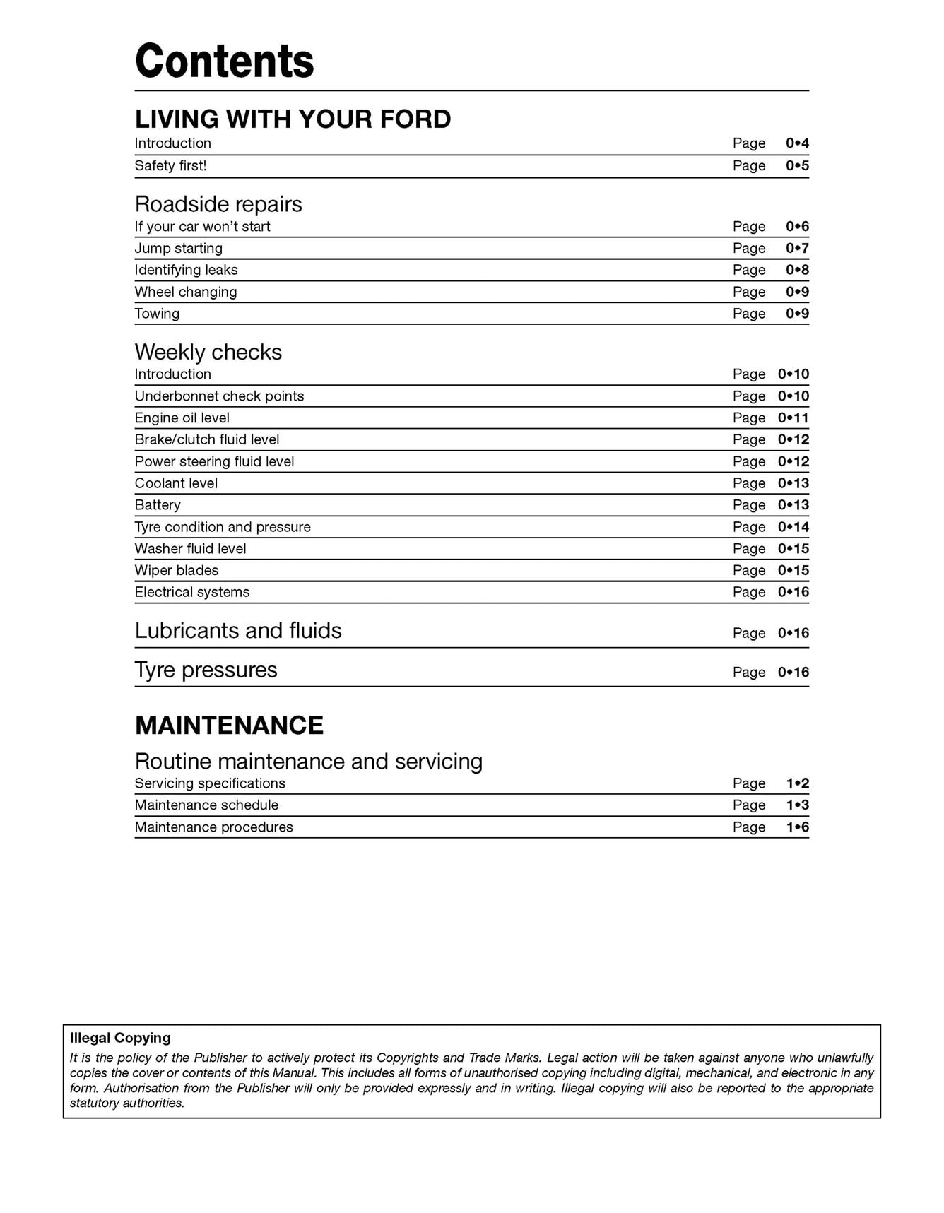Ford S-MAX & Galaxy Diesel (Mar 2006-July 2015) Haynes Repair Manual Printed Book Table of Contents