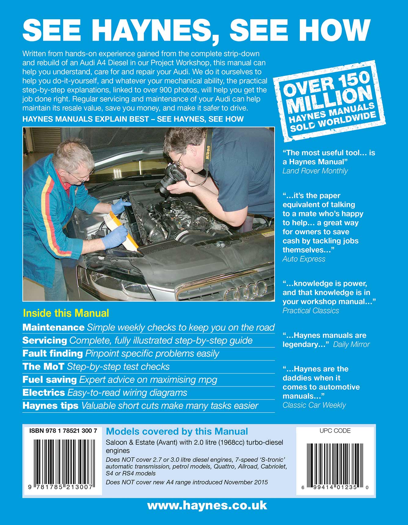 Audi A4 Diesel (Mar 2008-Oct 2015) Haynes Repair Manual 08 to 65