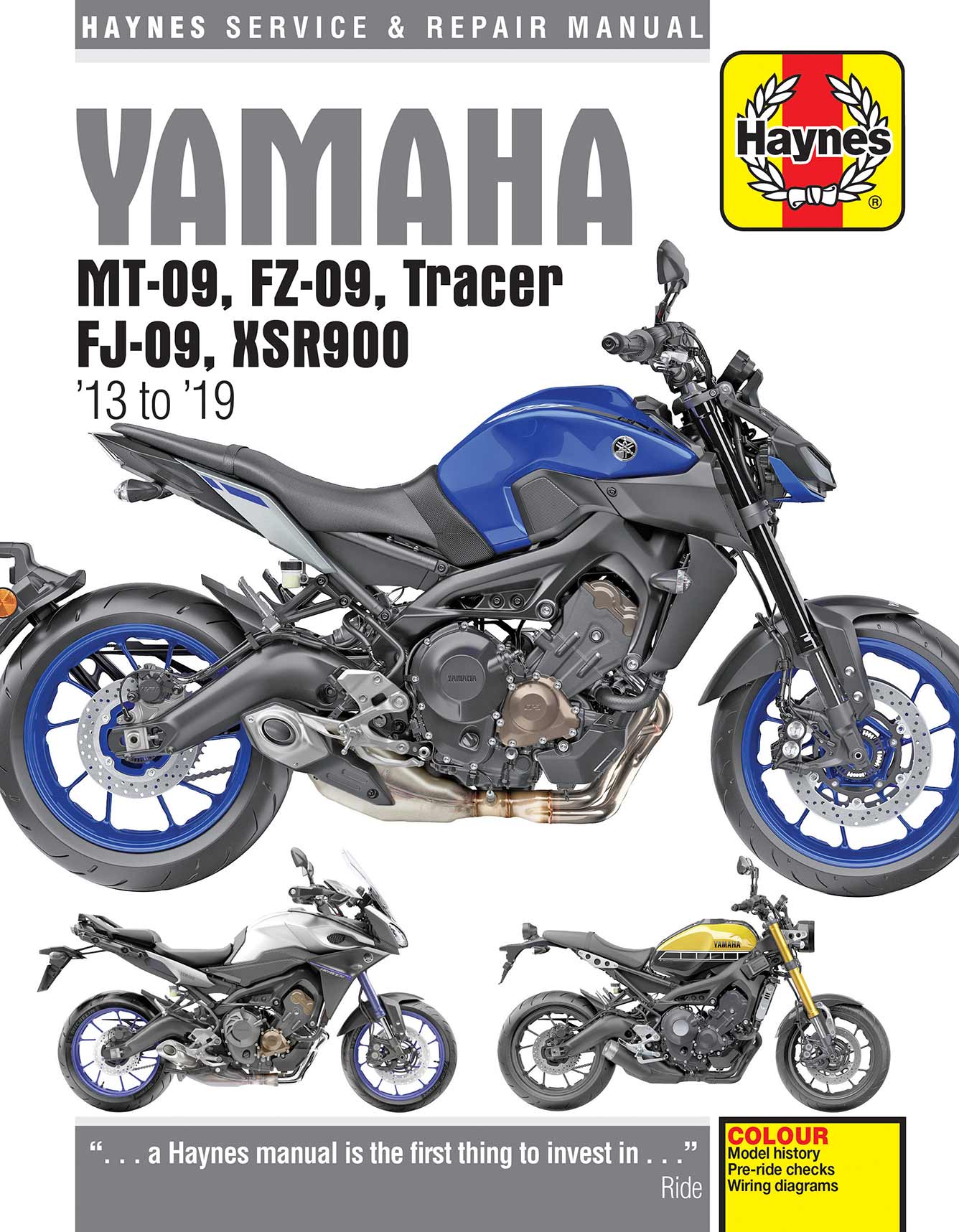 Yamaha MT-09, FZ-09, Tracer FJ-09 & XSR900 (2013-2019) Haynes Repair Manual Printed Book Front Cover