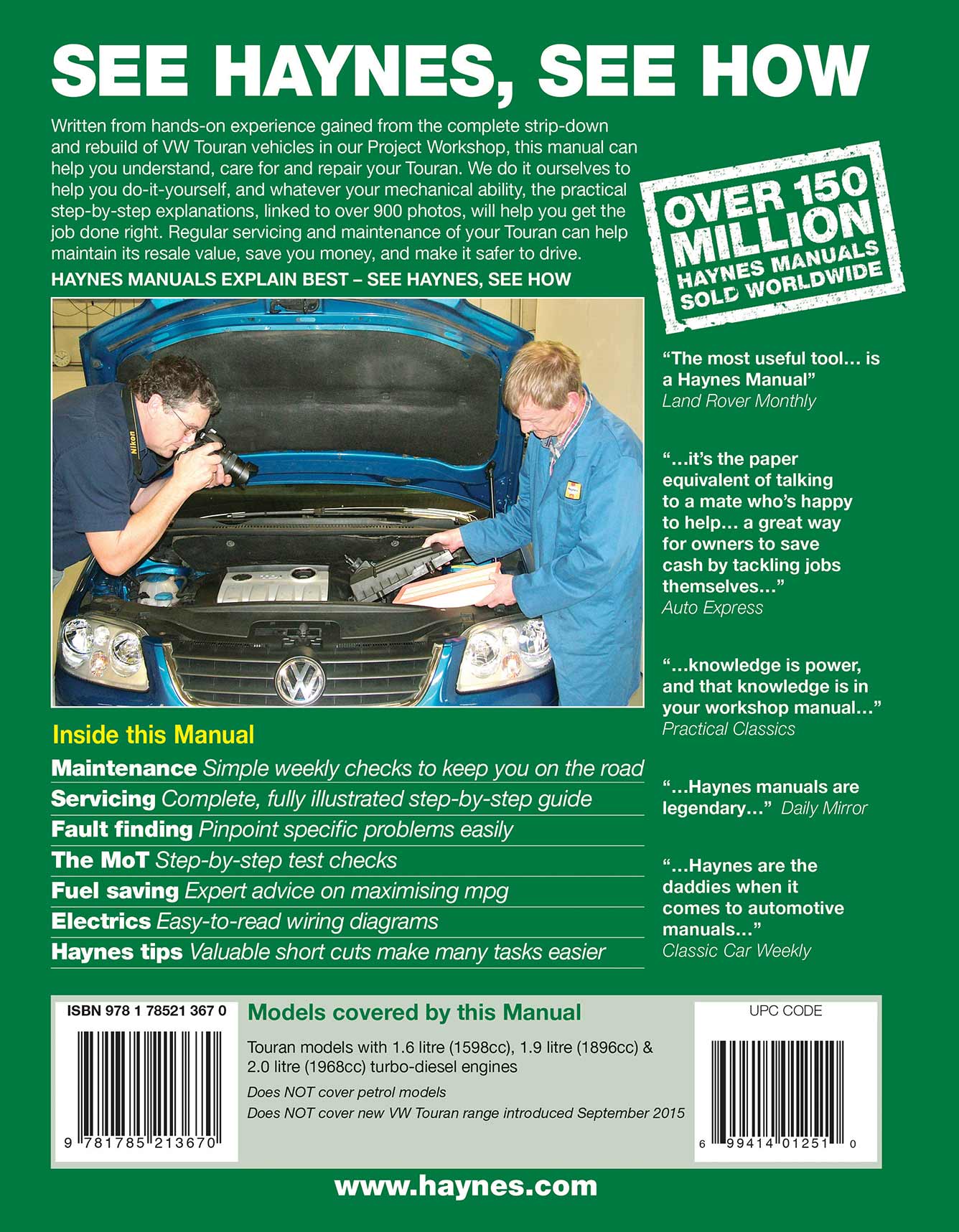 Volkswagen Touran Diesel (2003-2015) 03 to 65 Haynes Repair Manual