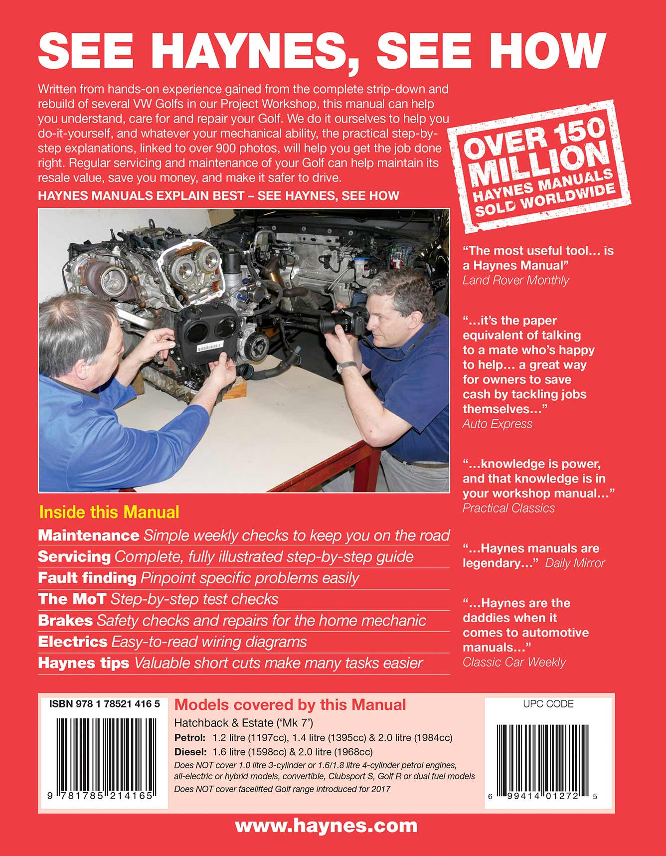 Volkswagen Golf Petrol & Diesel (2013-2016) 62 to 66 Haynes Repair Manual