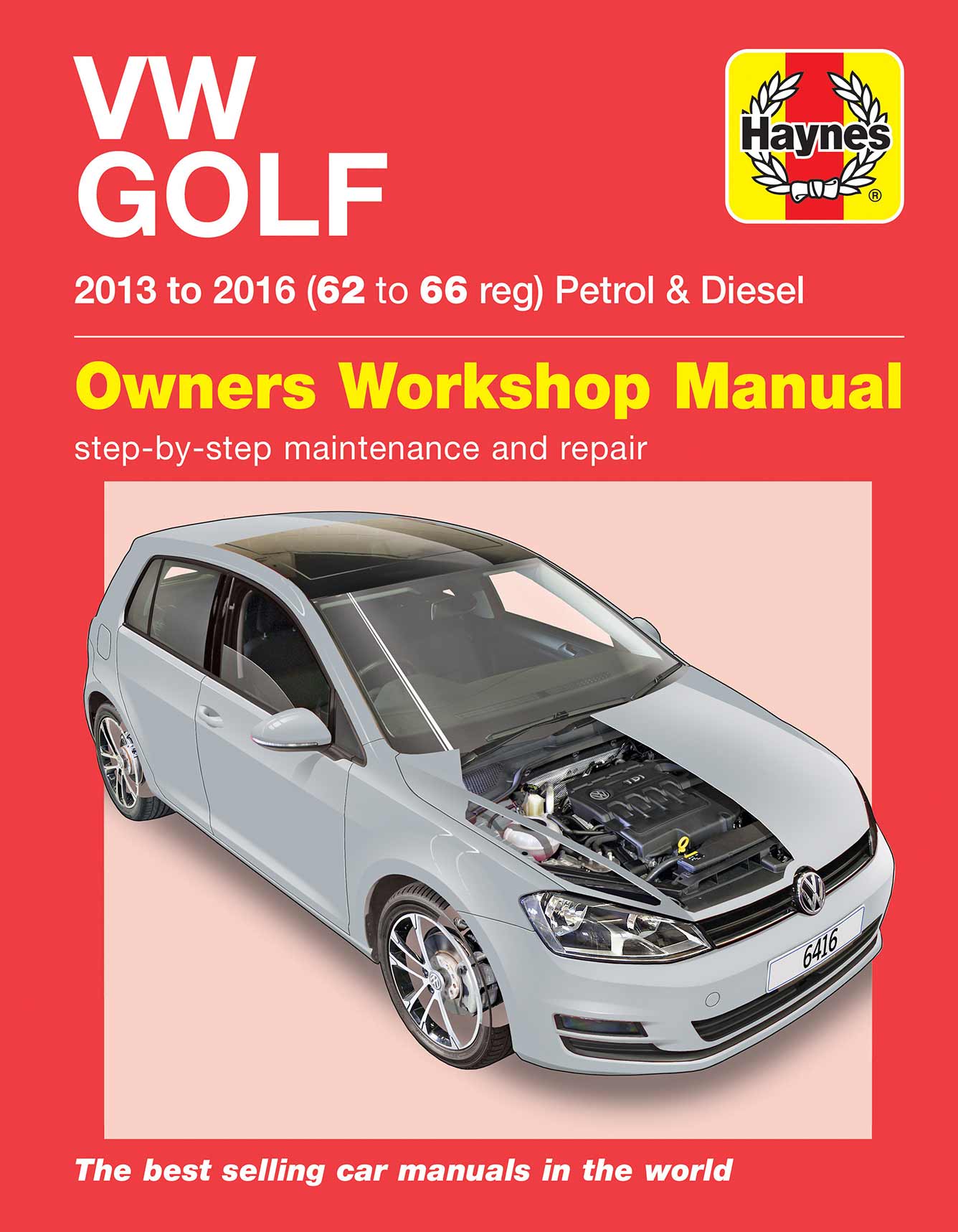 Volkswagen Golf Petrol & Diesel (2013-2016) 62 to 66 Haynes Repair Manual Printed Book Front Cover