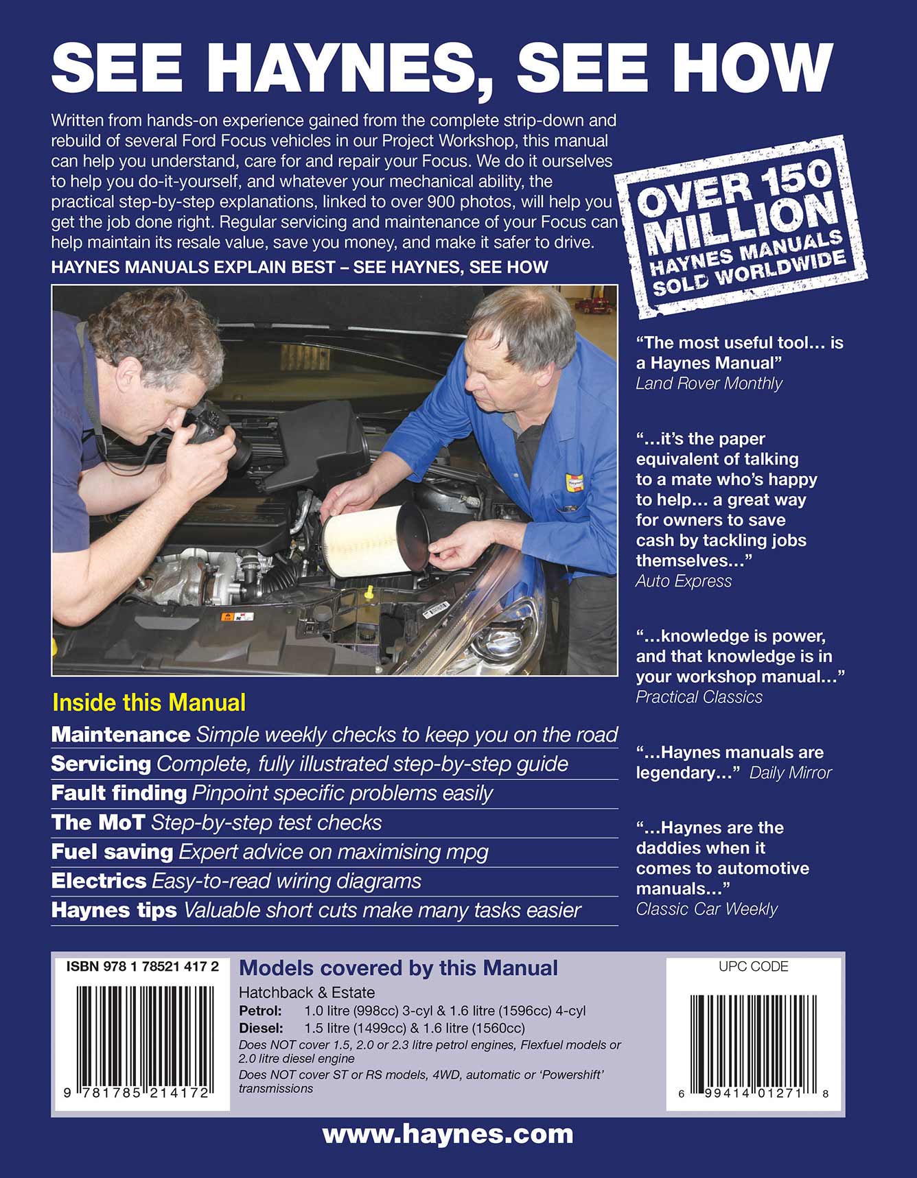 Ford Focus Petrol & Diesel 64 to 18 (Oct 2014-2018) Haynes Repair Manual