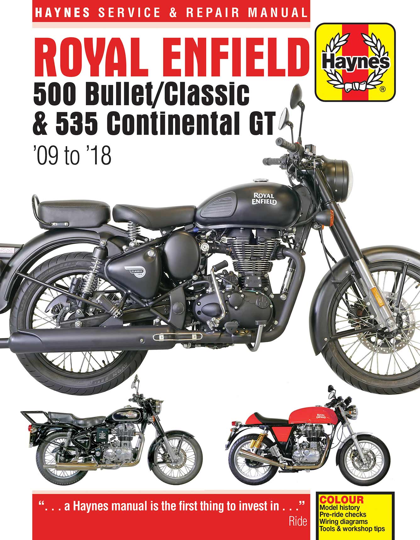 Royal Enfield 500 Bullet/Classic & 535 Continental GT (2009-2018) Haynes Repair Manual Printed Book Front Cover